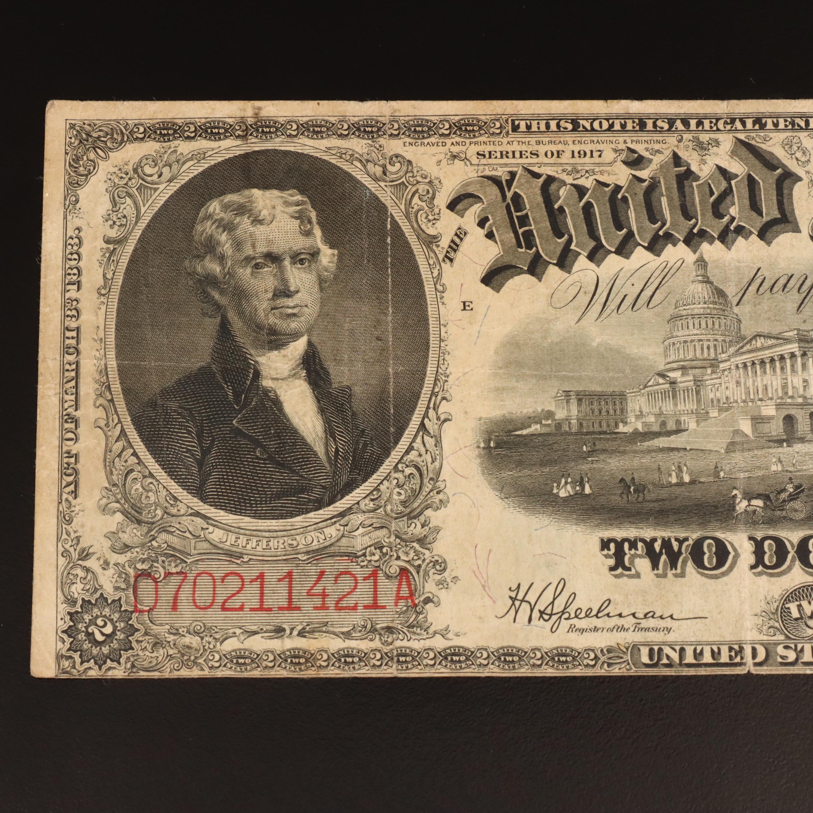 1917 Two Dollar Legal Tender Bank Note