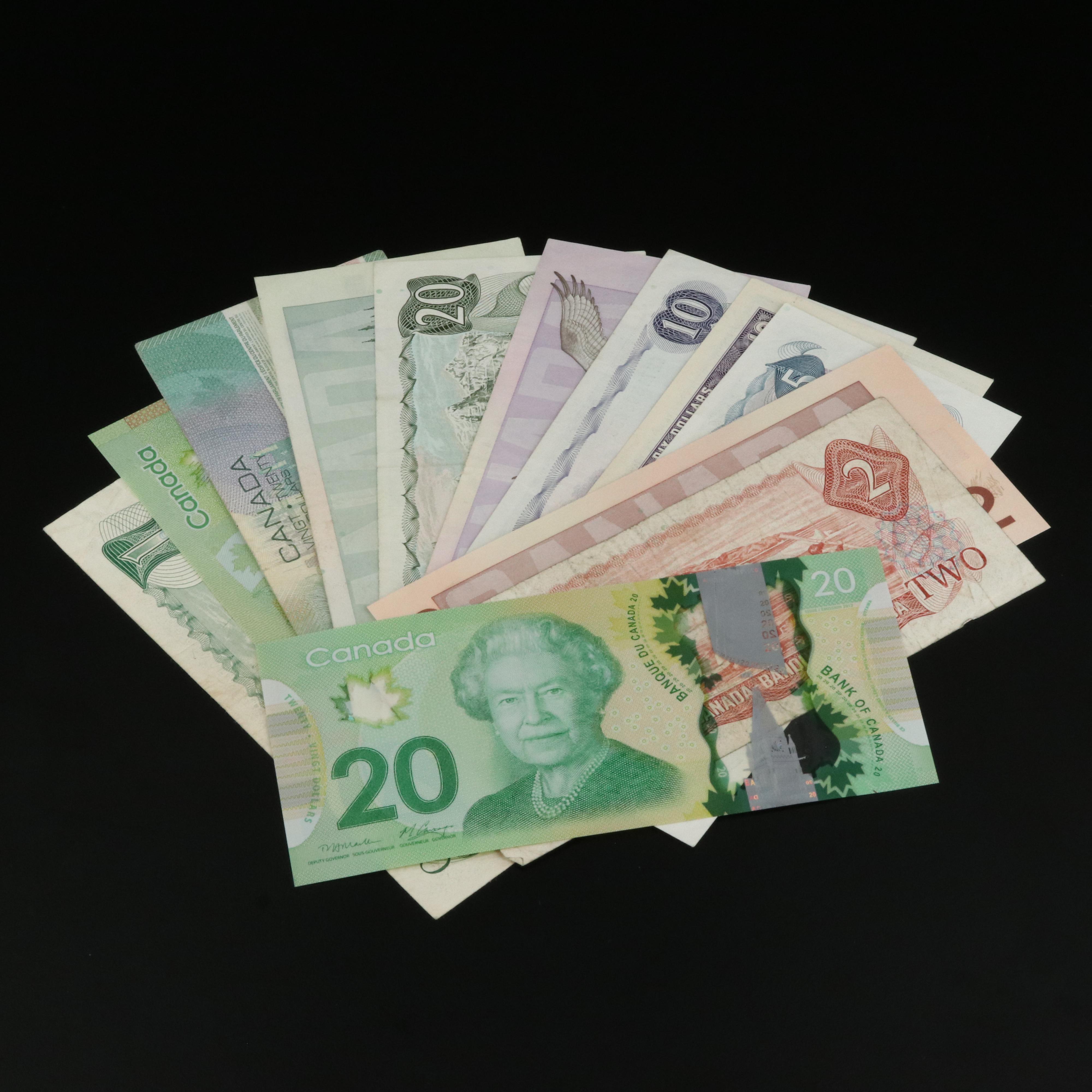 Group of Twelve Modern Canadian Currency Notes