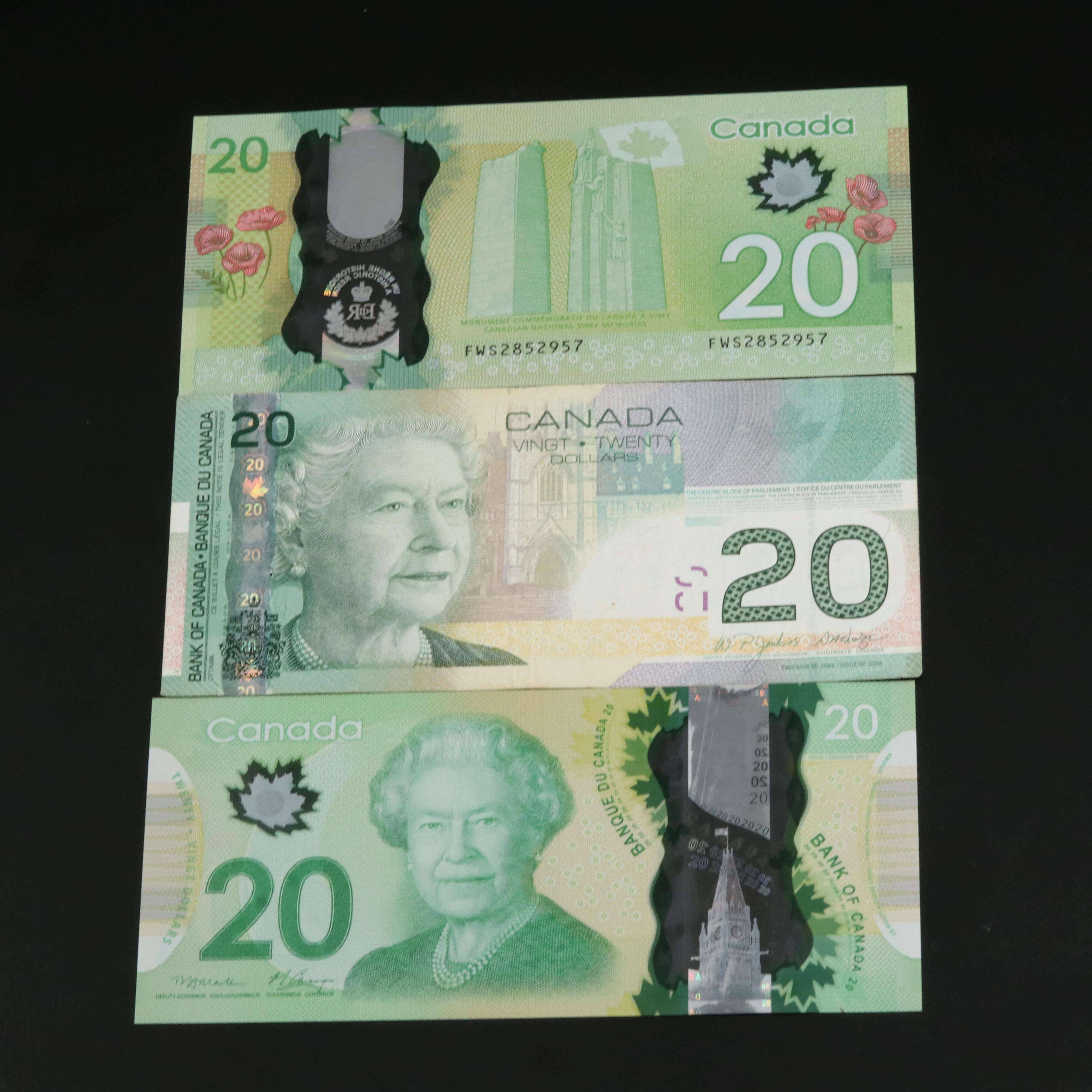 Group of Twelve Modern Canadian Currency Notes