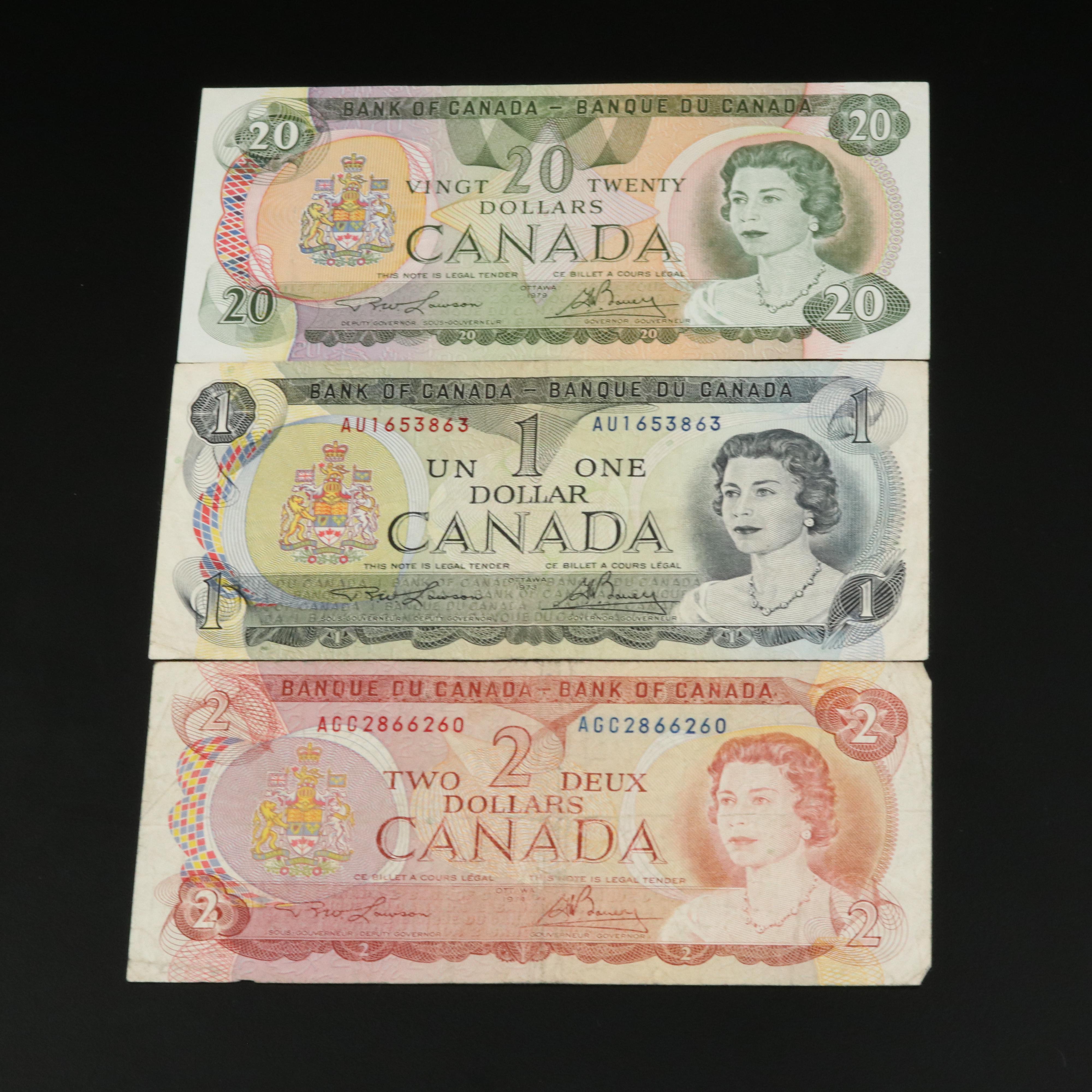 Group of Twelve Modern Canadian Currency Notes