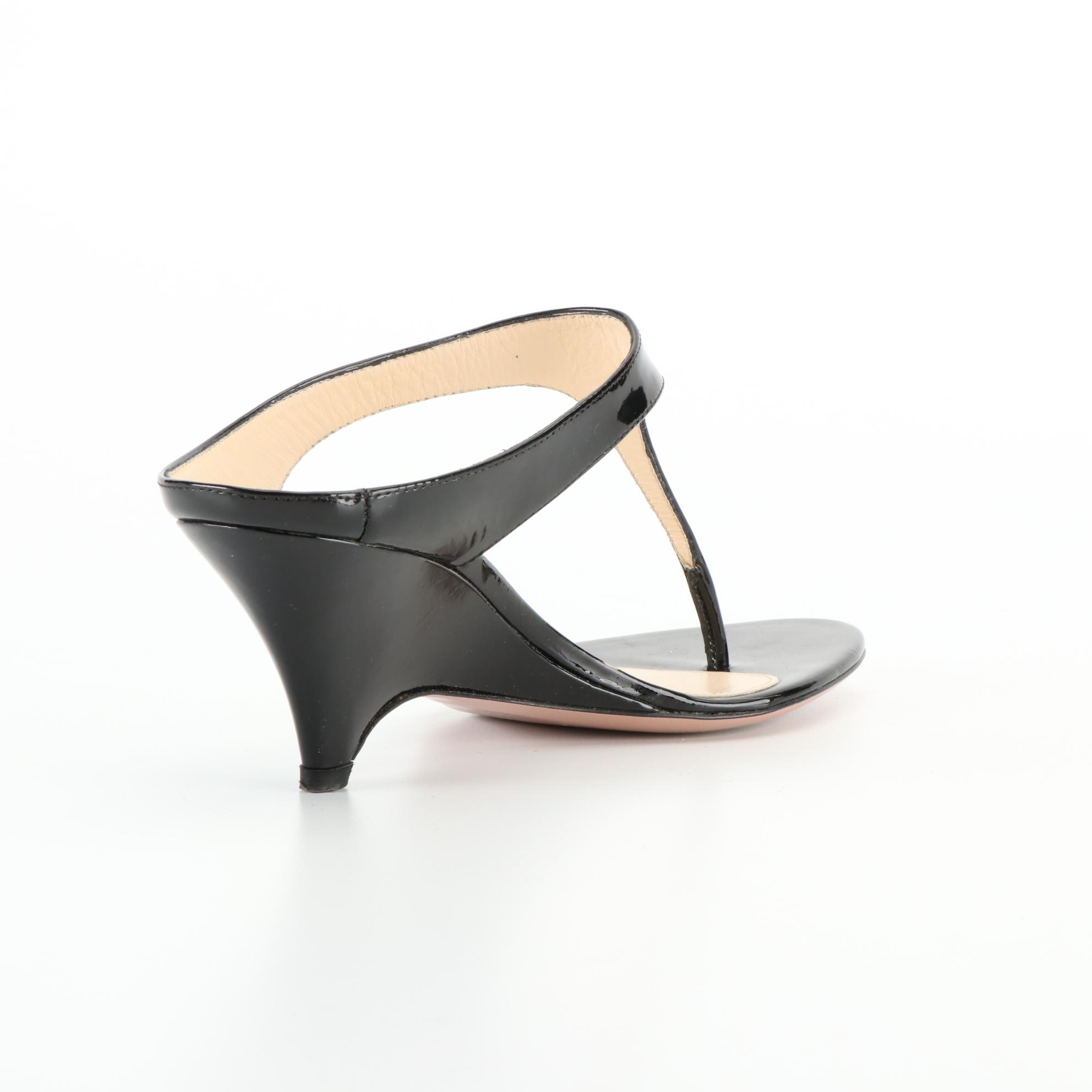 Prada Patent Leather Thong Strap Wedge Sandals
