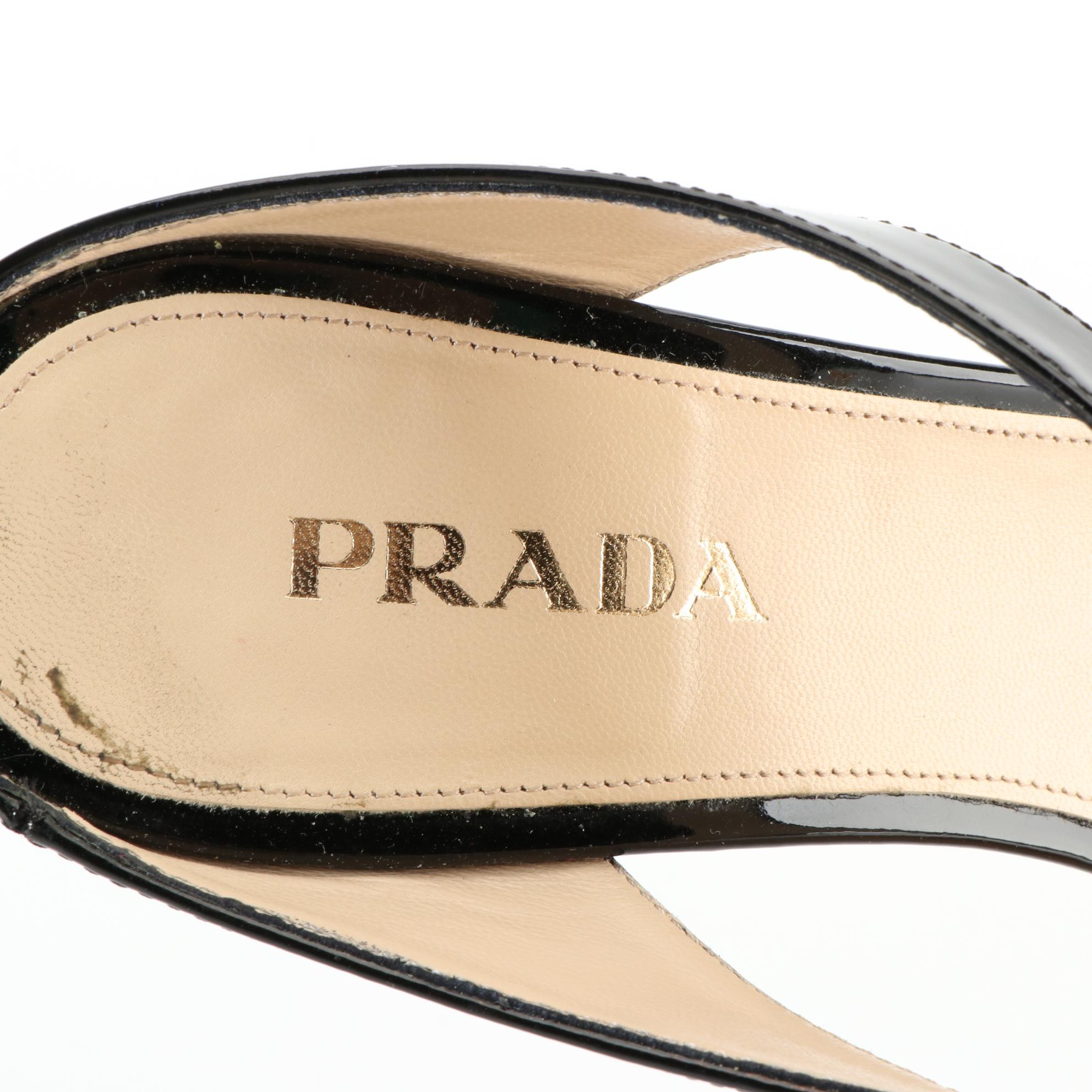 Prada Patent Leather Thong Strap Wedge Sandals