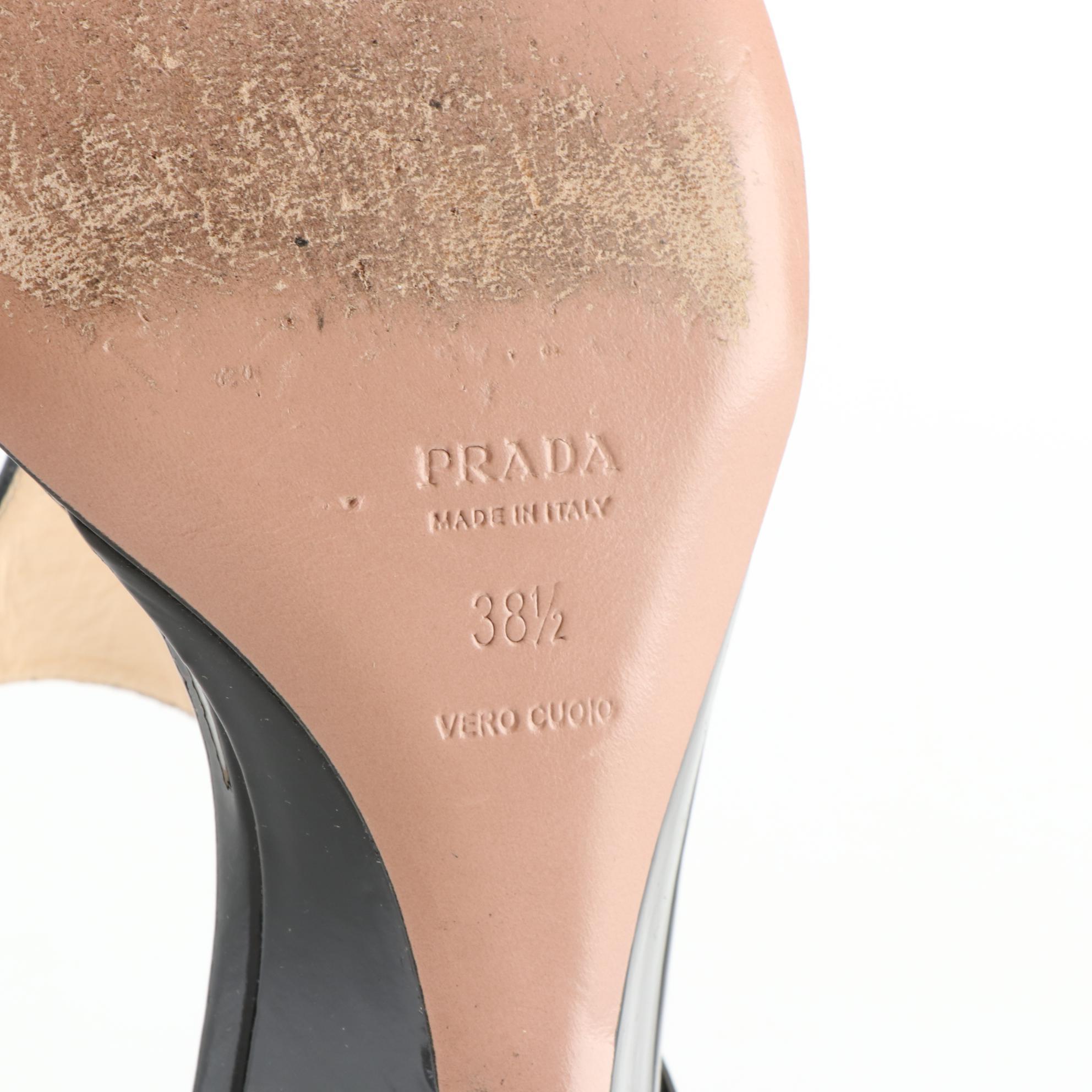 Prada Patent Leather Thong Strap Wedge Sandals