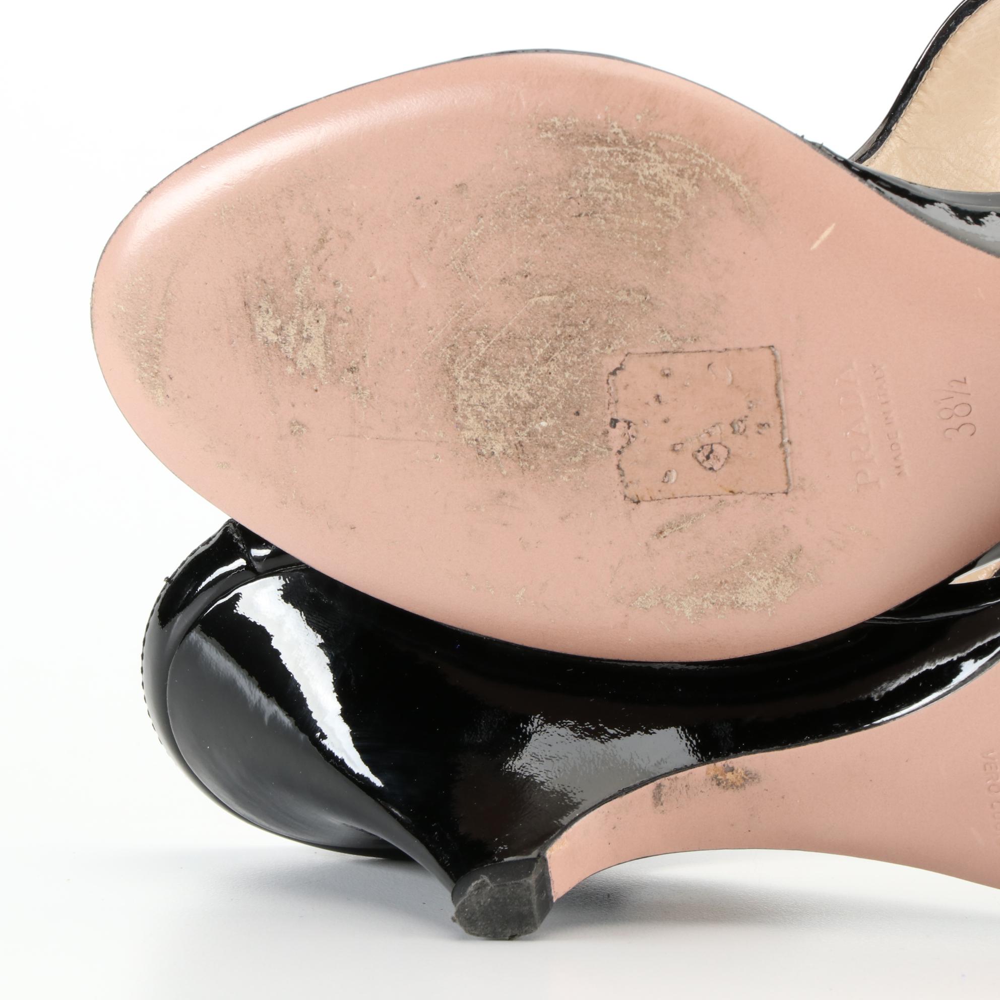 Prada Patent Leather Thong Strap Wedge Sandals