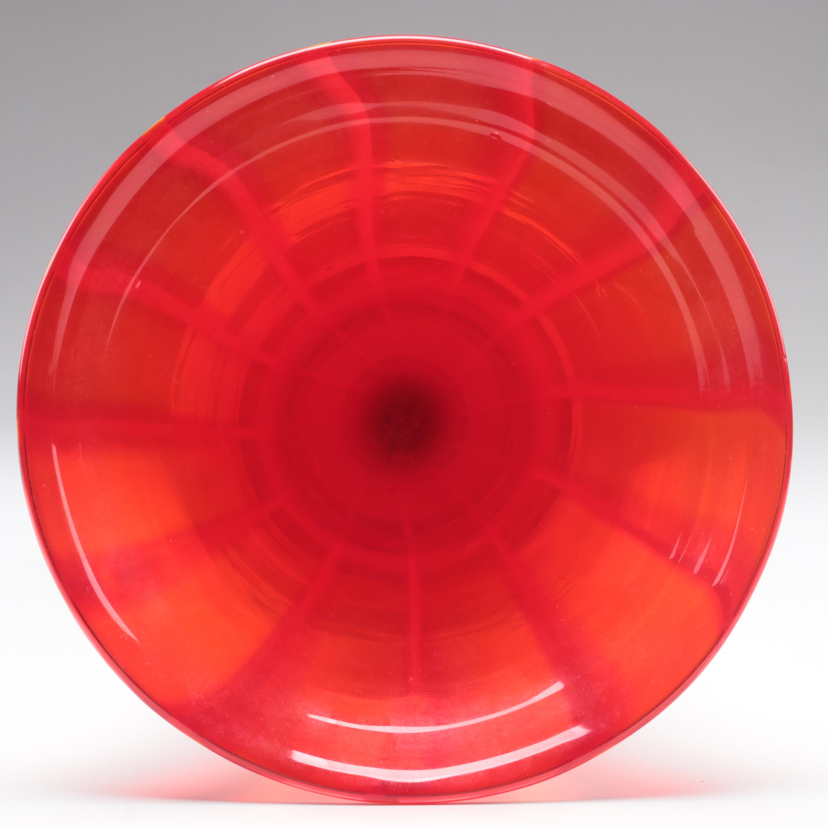 Blown Multicolor Footed Art Glass Trumpet Vase