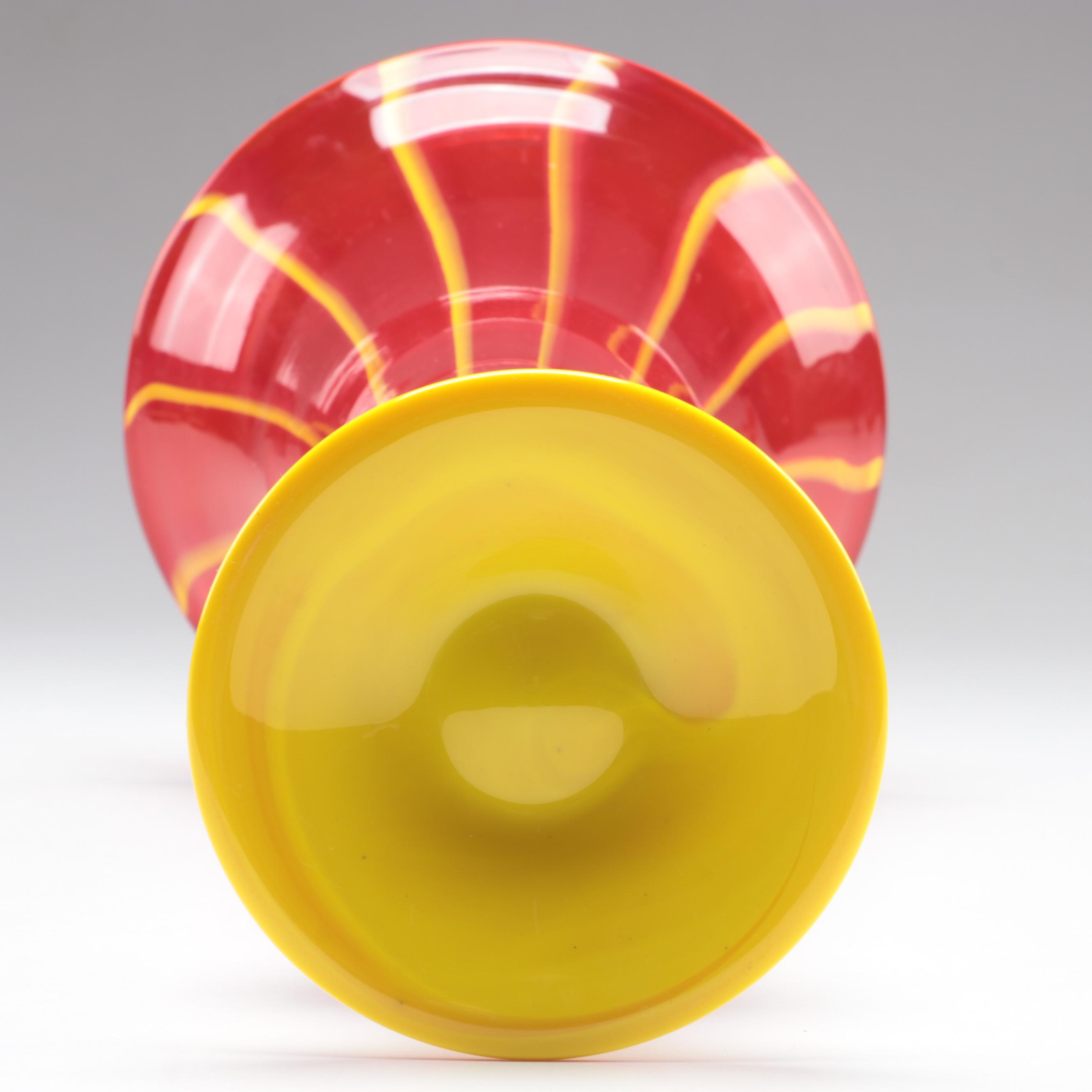 Blown Multicolor Footed Art Glass Trumpet Vase