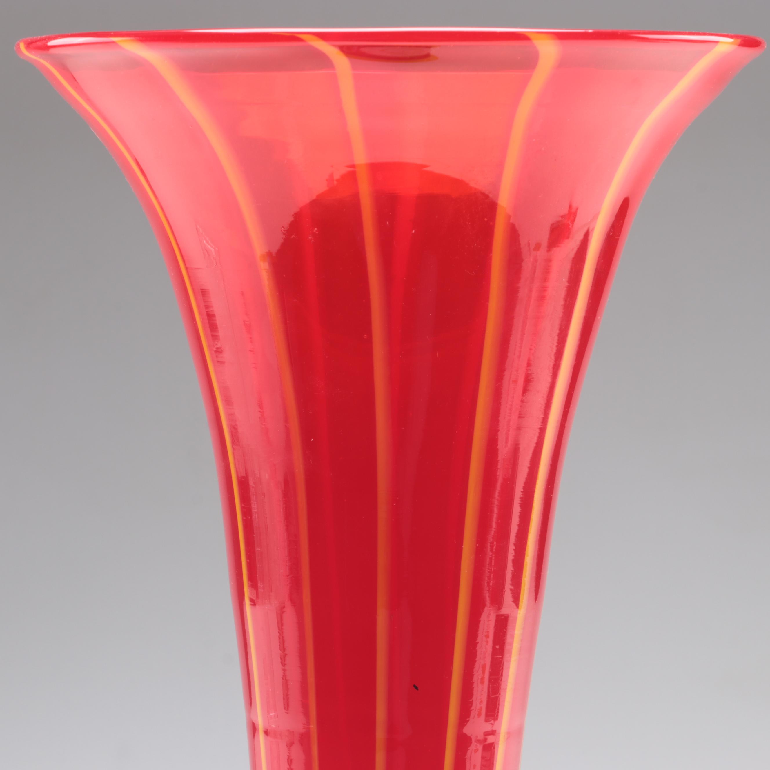Blown Multicolor Footed Art Glass Trumpet Vase