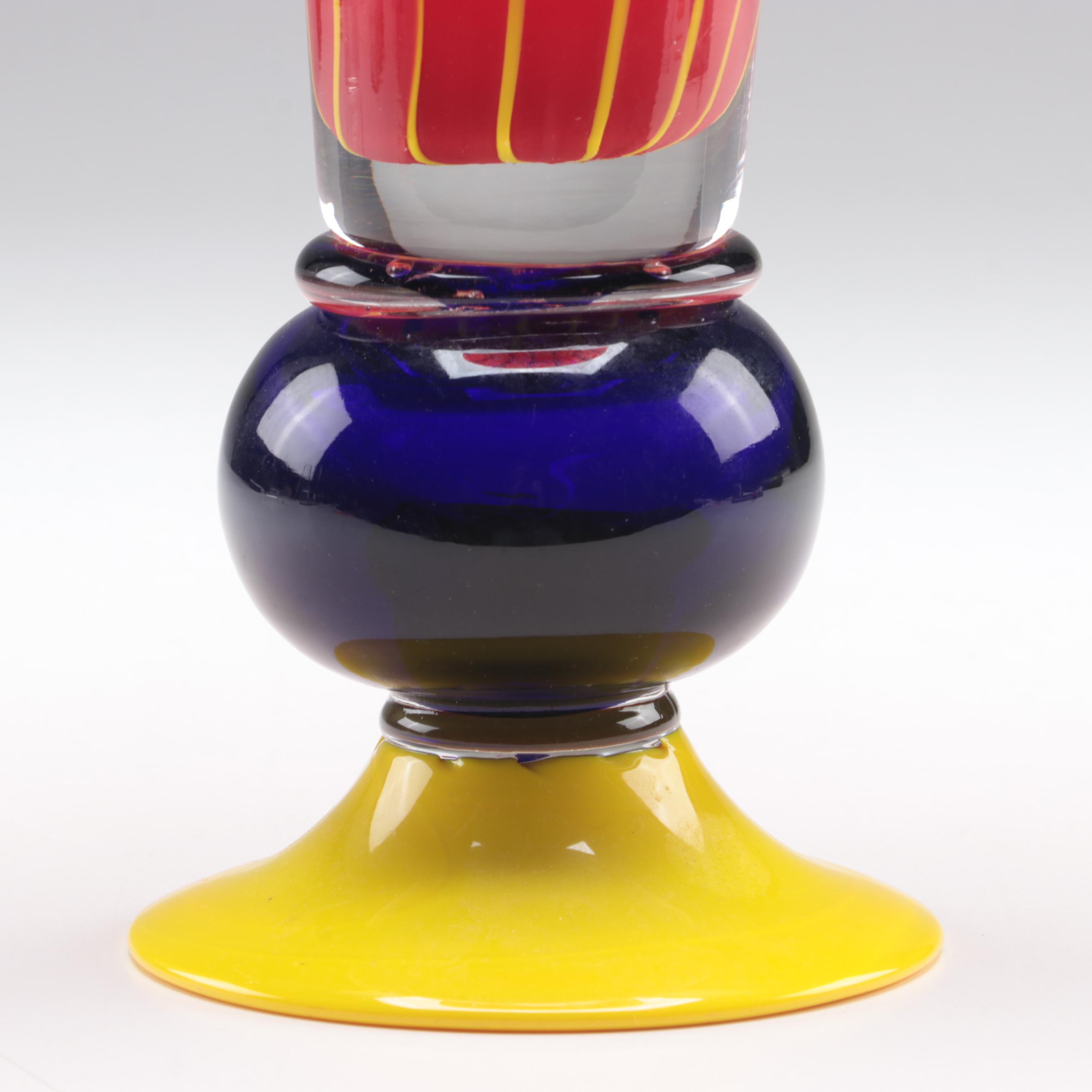 Blown Multicolor Footed Art Glass Trumpet Vase