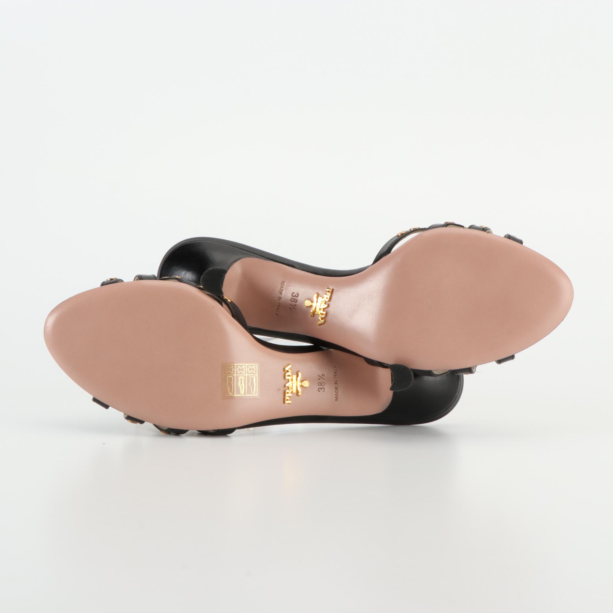 Prada Slide Sandals in Studded Black Leather