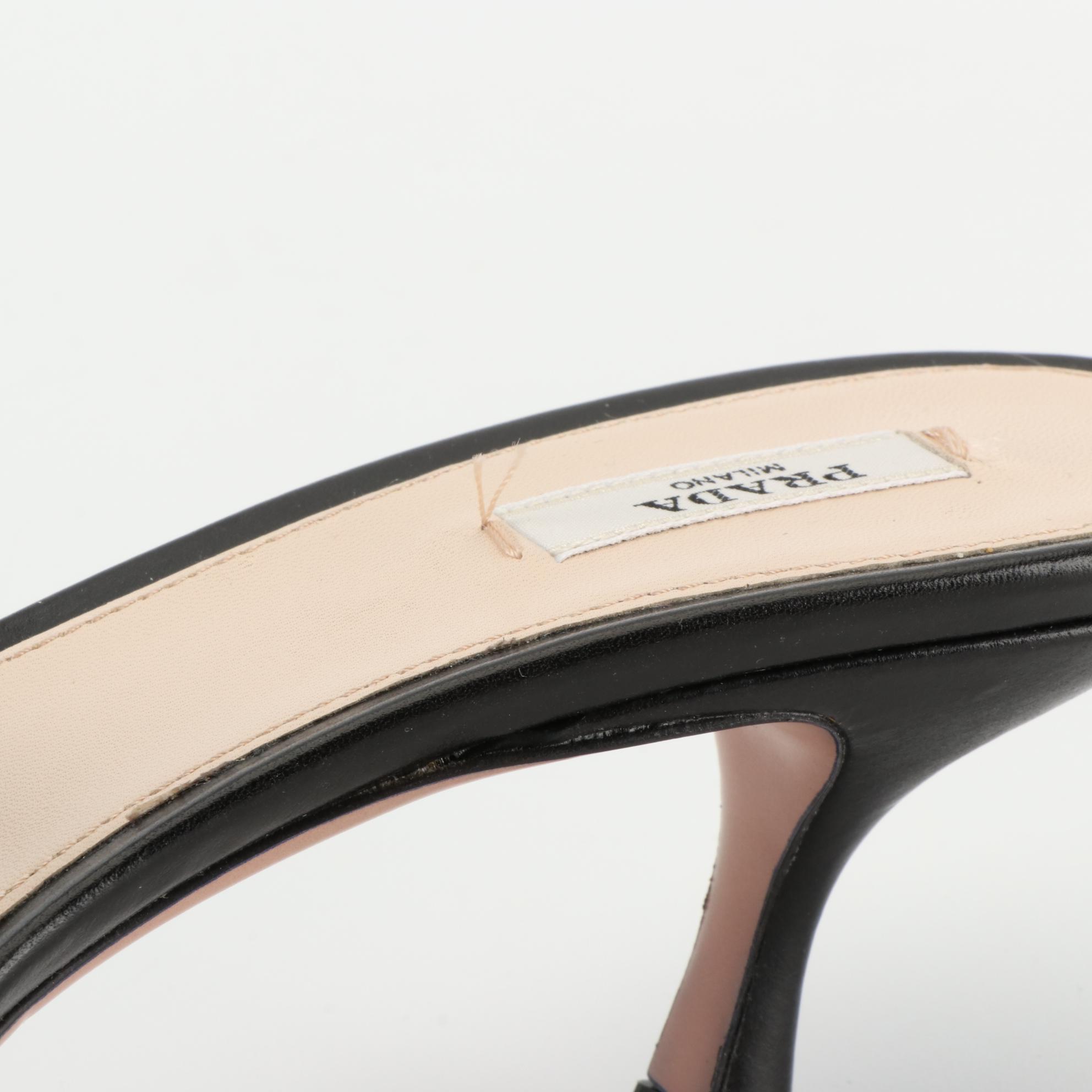 Prada Slide Sandals in Studded Black Leather