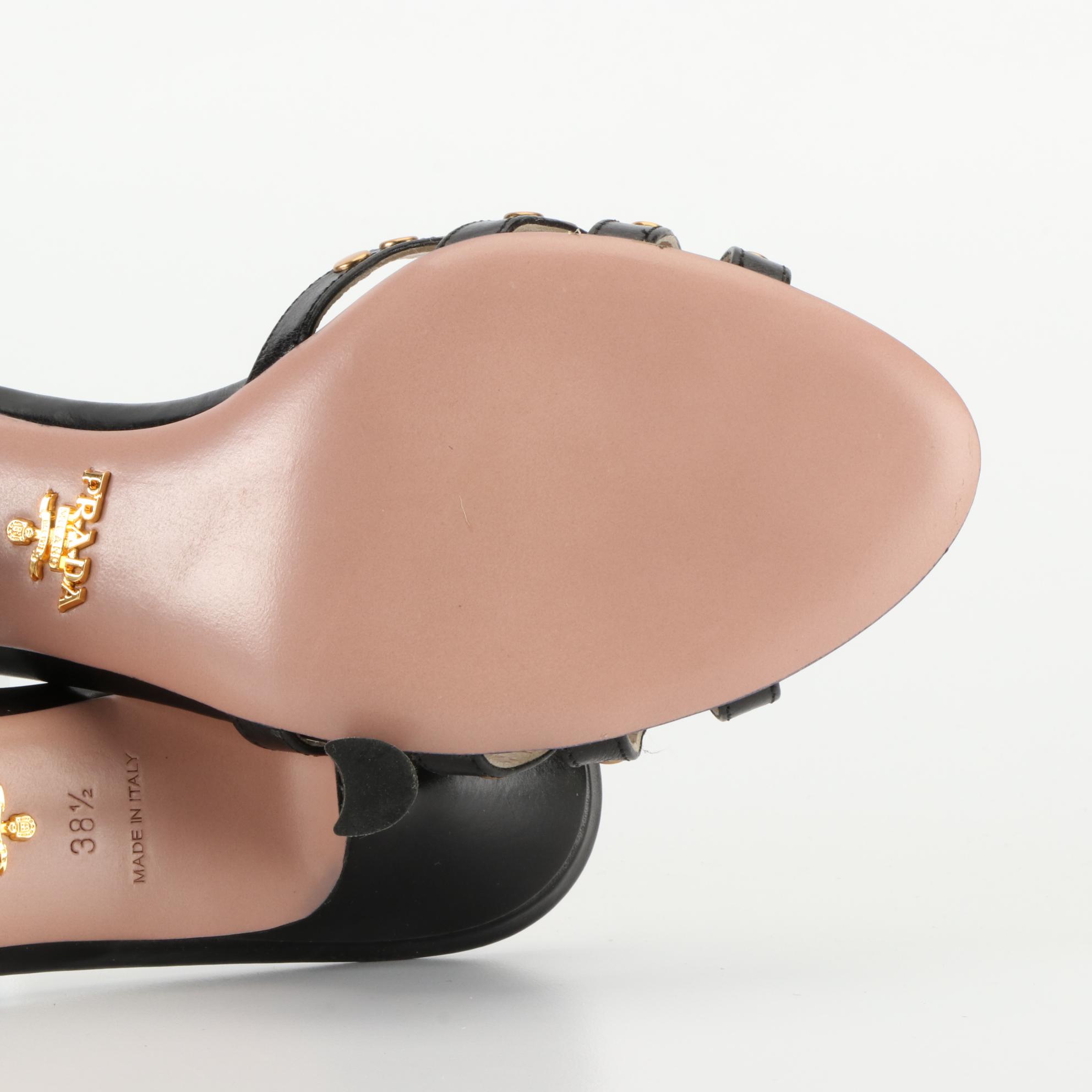 Prada Slide Sandals in Studded Black Leather