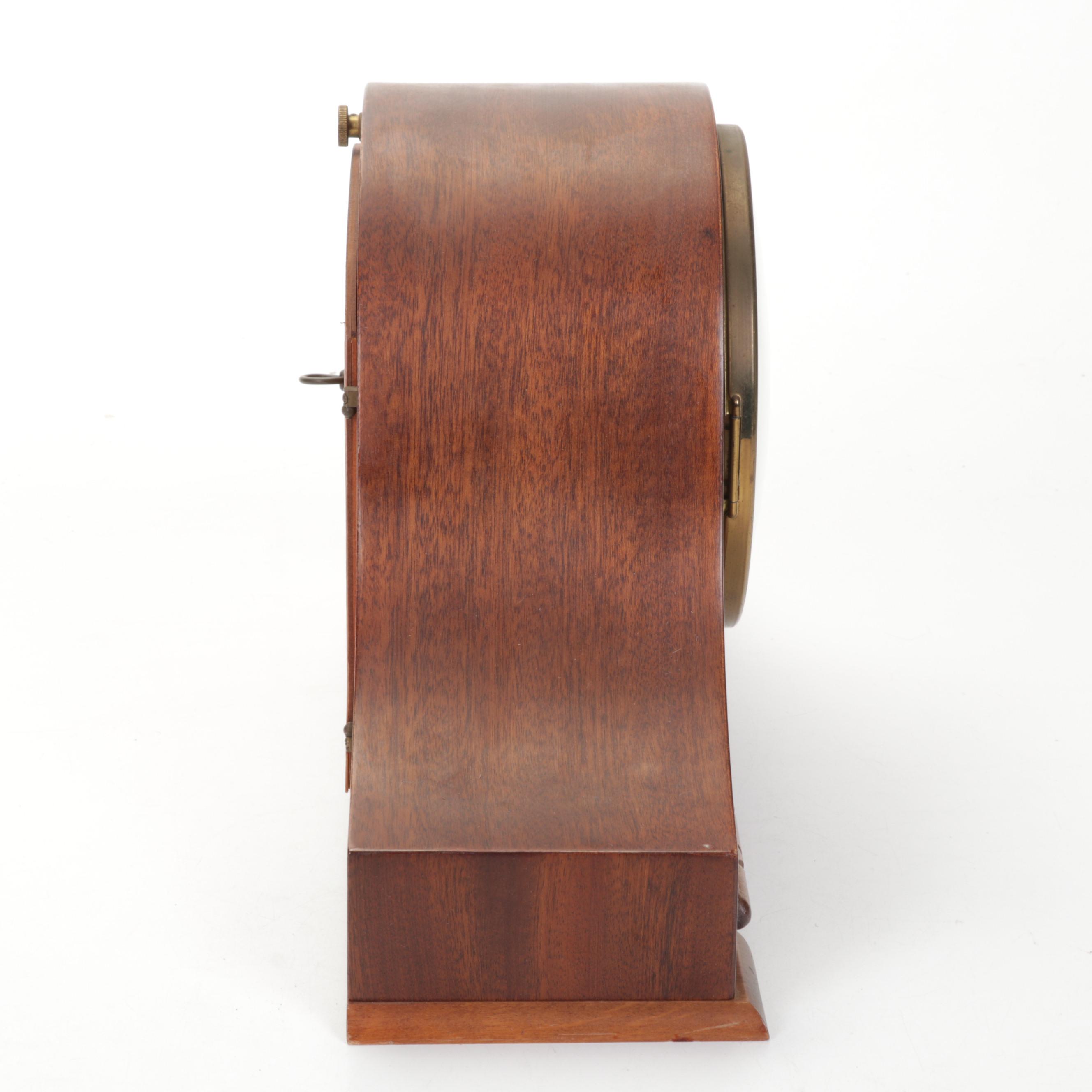 Welby Art Deco Mahogany Tambour Mantel Clock, Made in Germany, Early/Mid 20th C.