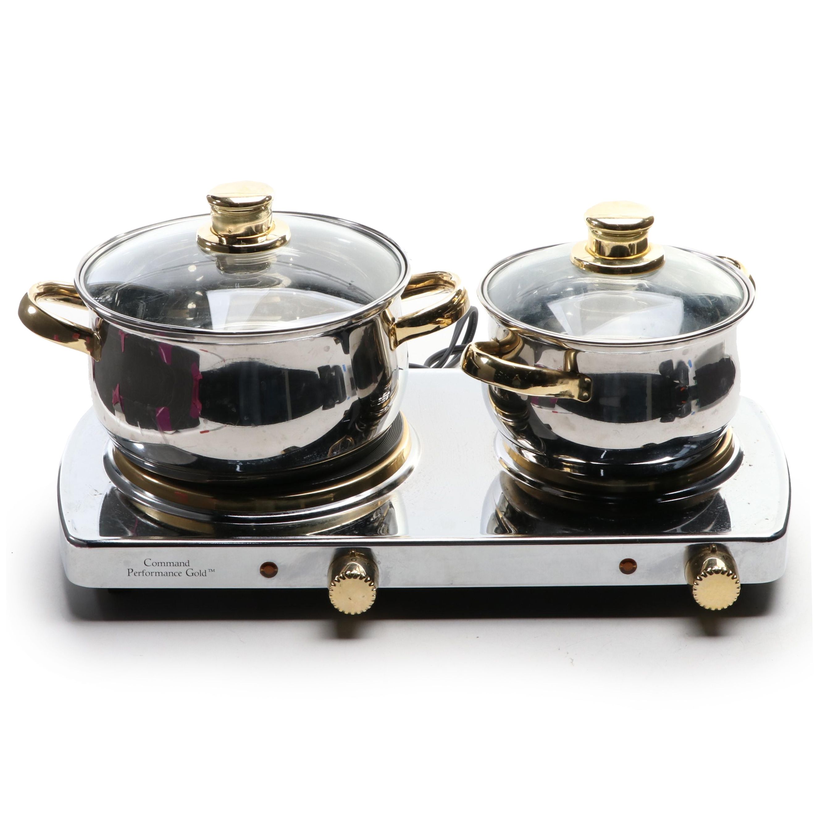Command Performance Gold Portable Double Burner Buffet Electric Range