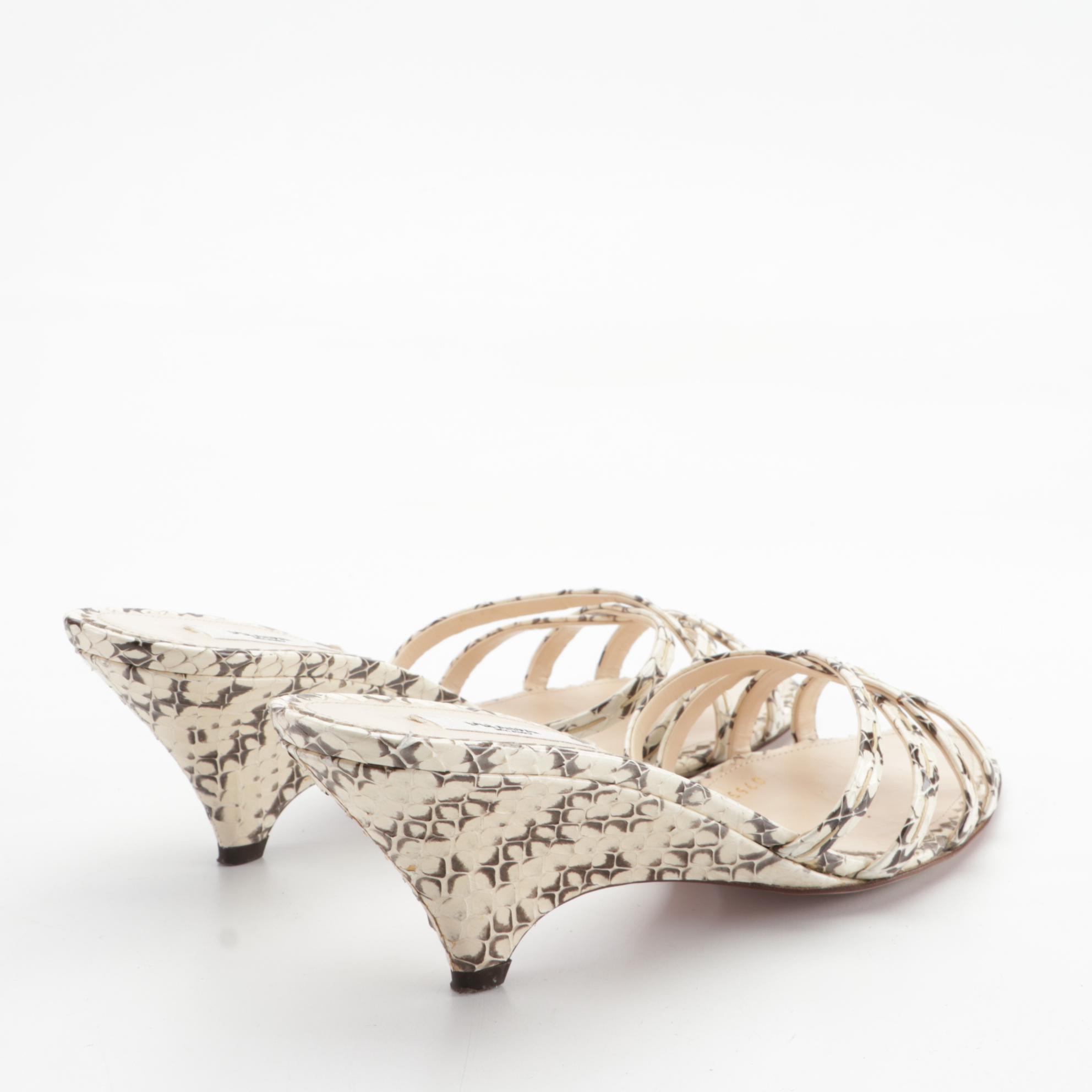 Prada Strappy Wedge Sandals in Snakeskin with Stitching Detail
