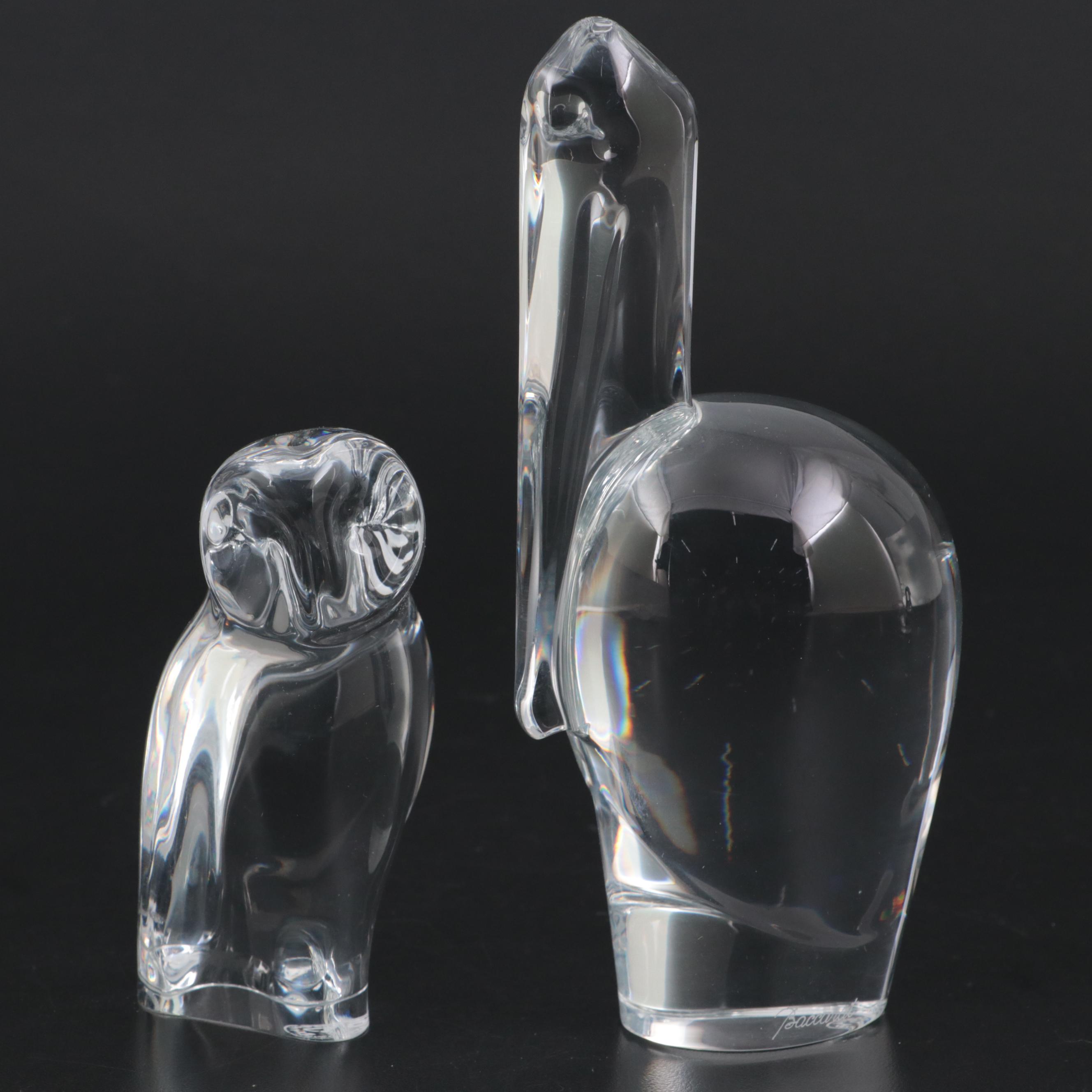 Baccarat "Pelican", "Owl" and "Turtle Dove" Crystal Figurines
