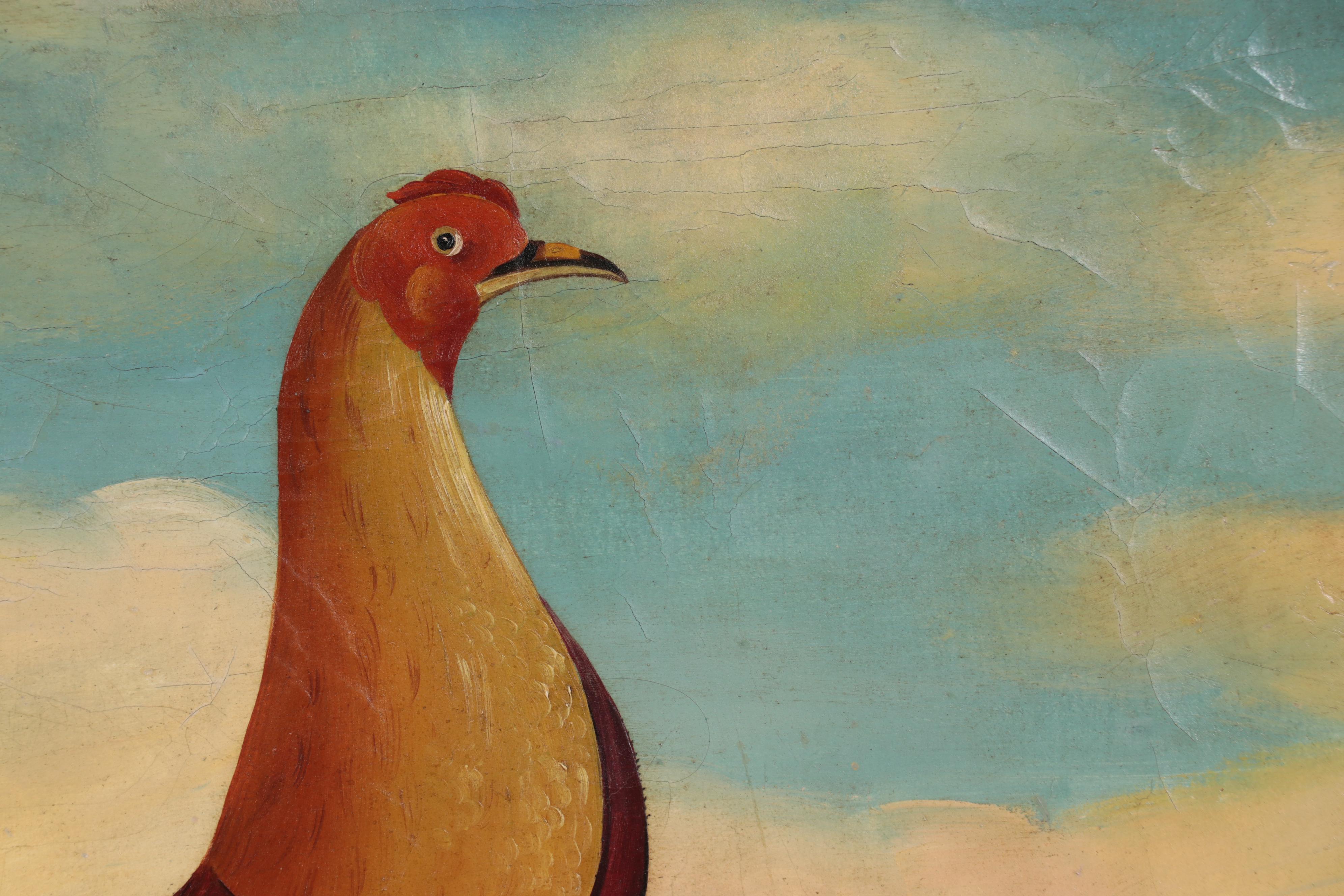 Folk Art Oil Painting of Rooster, Early 20th Century