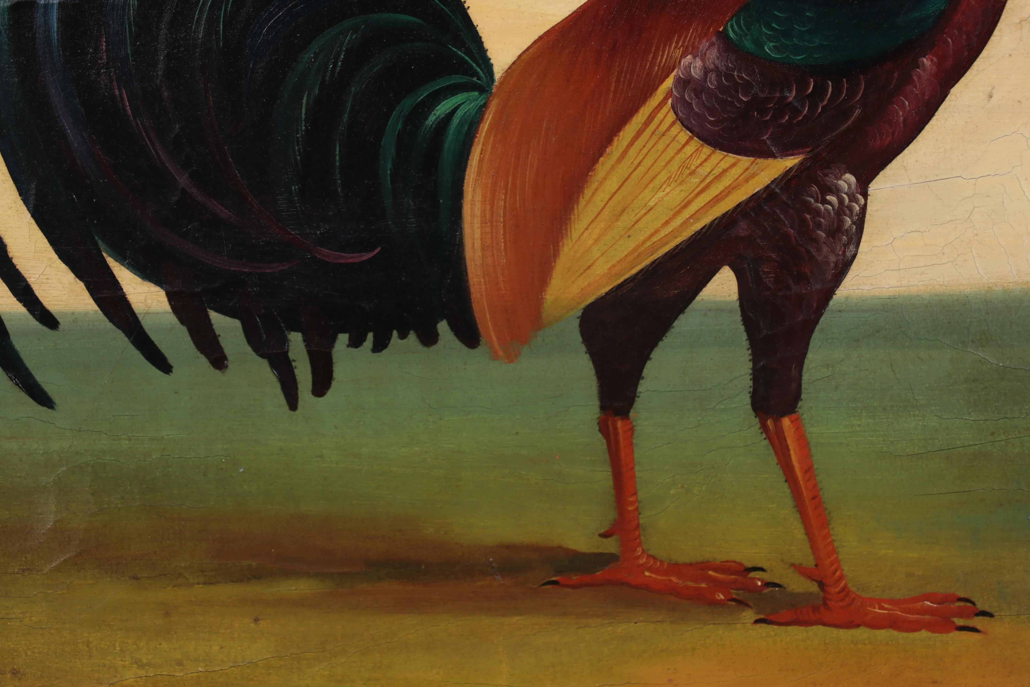 Folk Art Oil Painting of Rooster, Early 20th Century