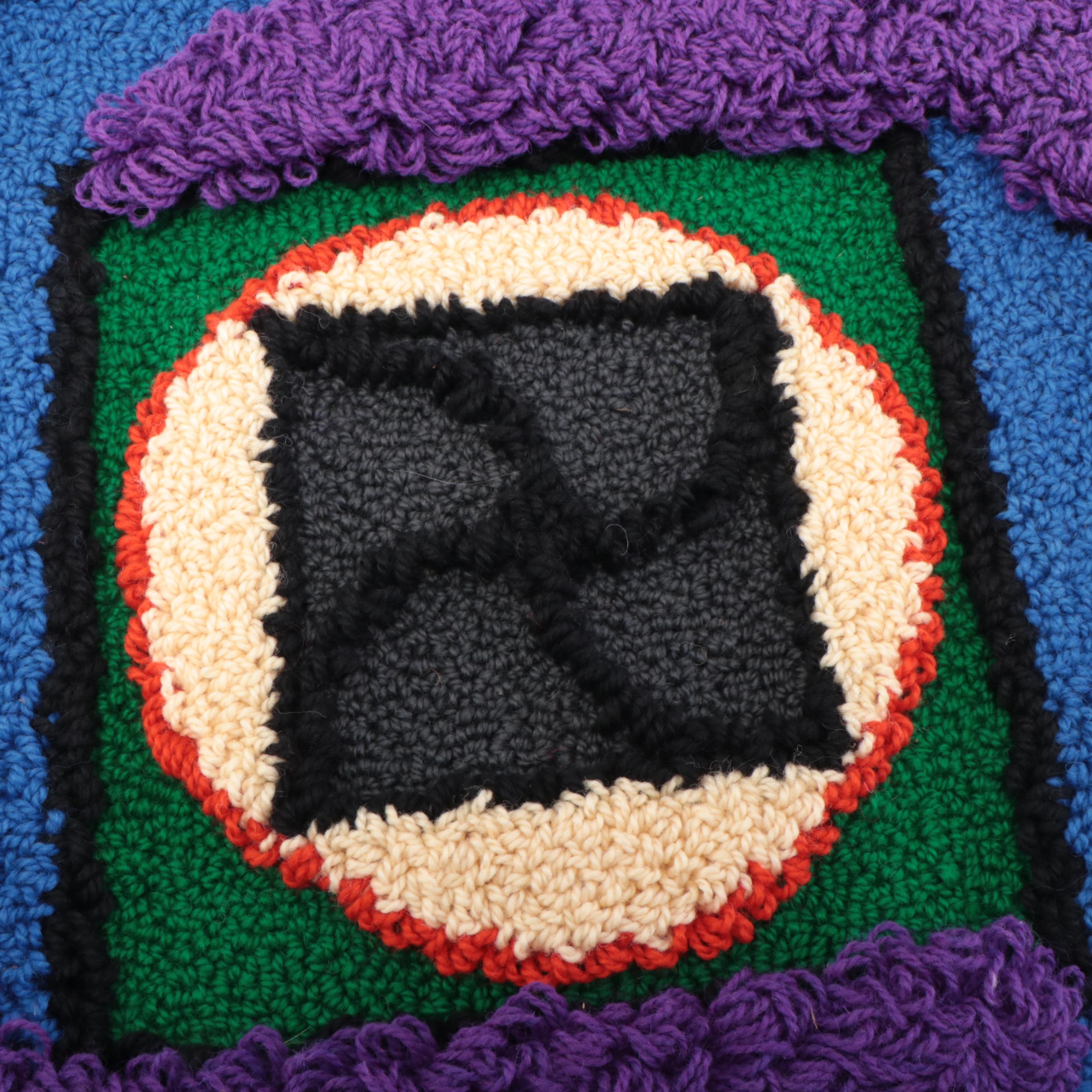 Harry Hilson Abstract Hooked Wool Wall Hanging, 1975