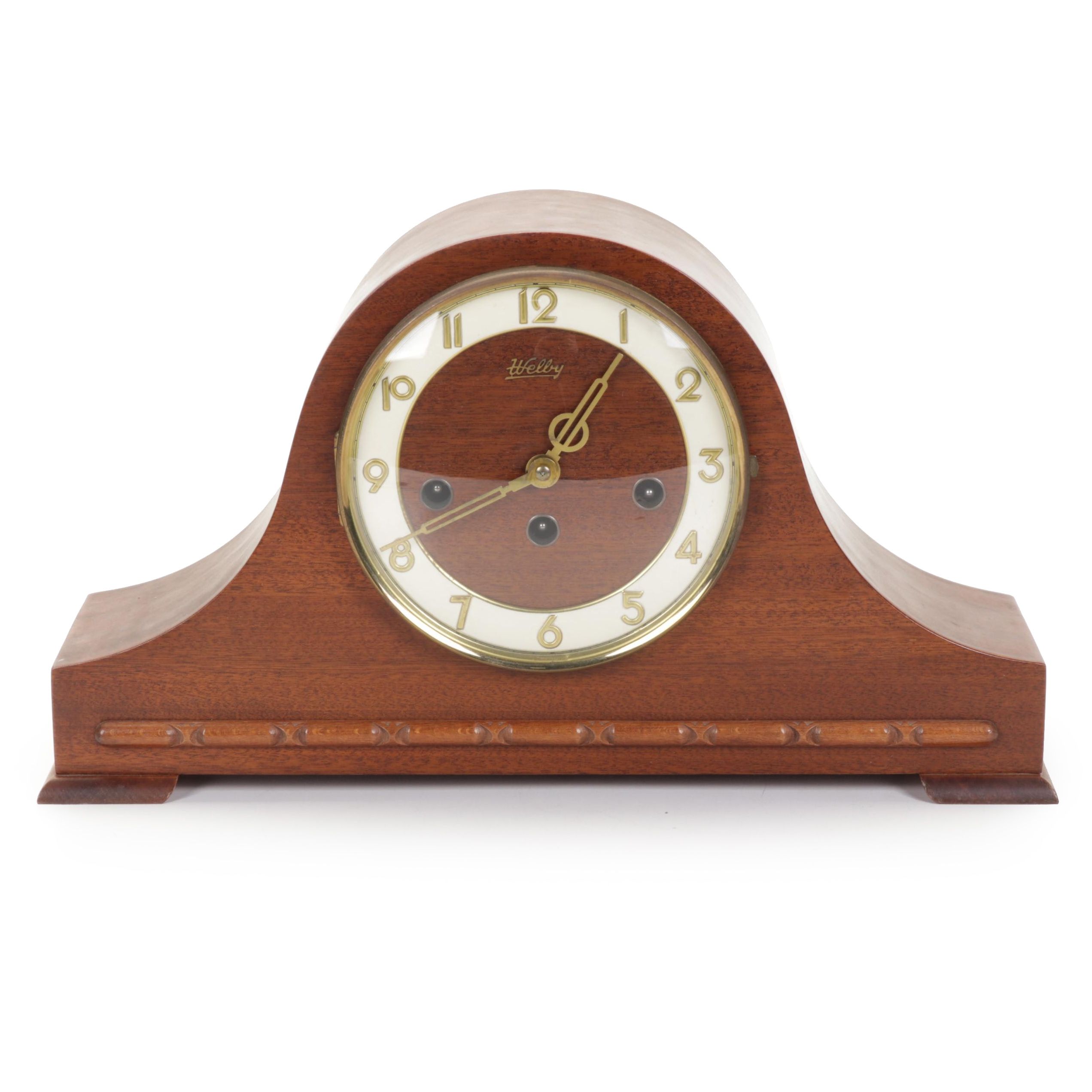 Welby Art Deco Mahogany Tambour Mantel Clock, Made in Germany, Early/Mid 20th C.