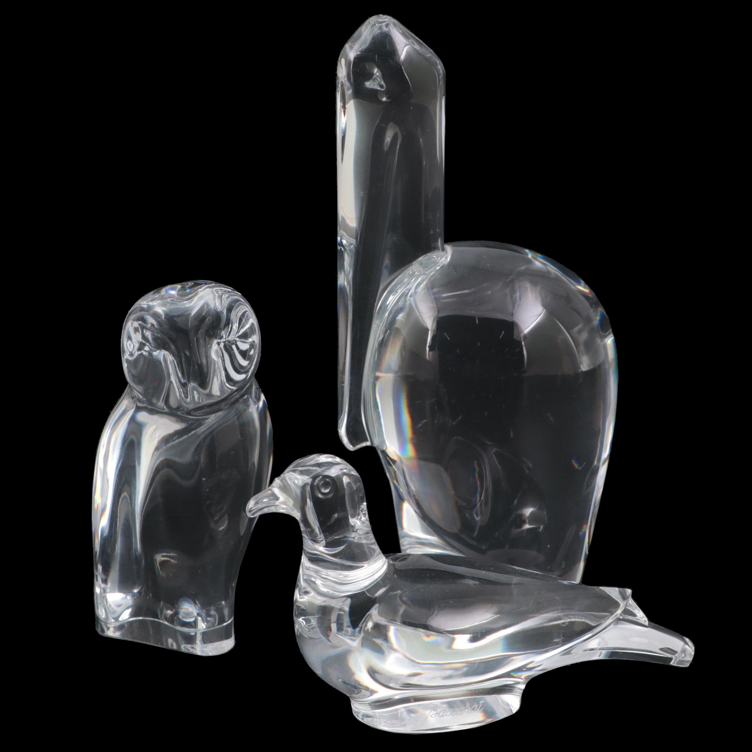 Baccarat "Pelican", "Owl" and "Turtle Dove" Crystal Figurines