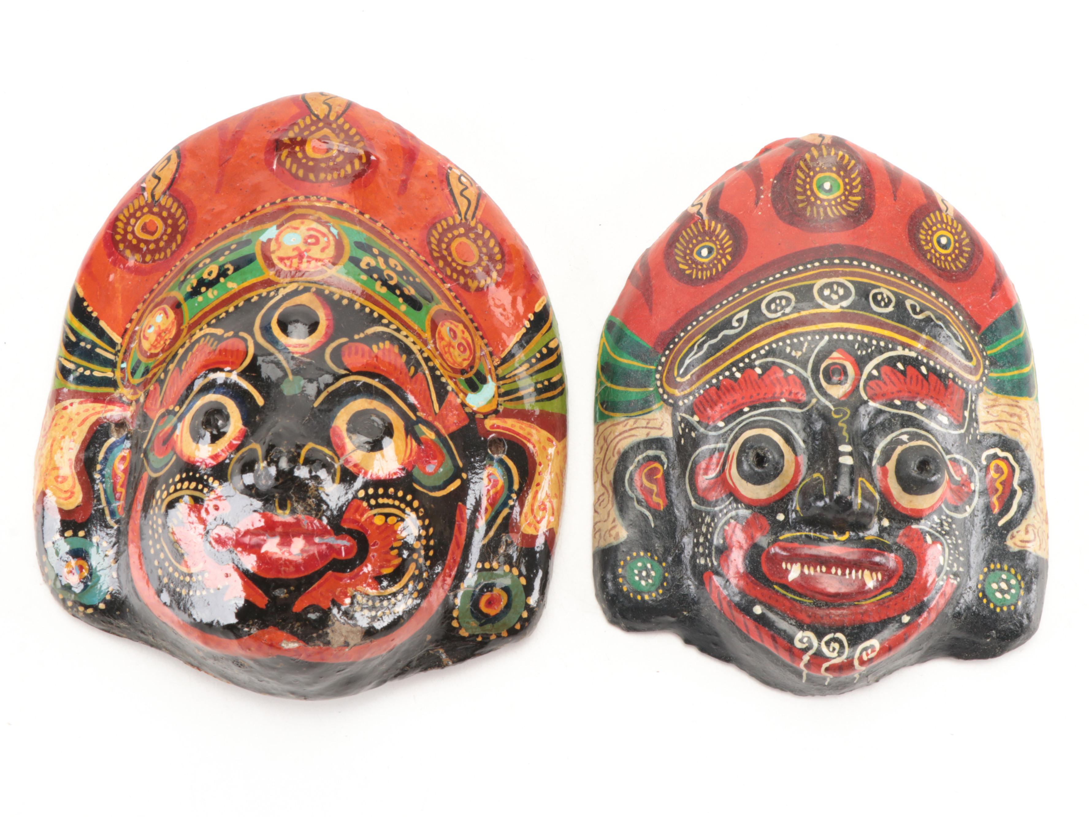 Southeast Asian Papier-Mâché and Wood Mahakala and Ganesha Miniature Masks