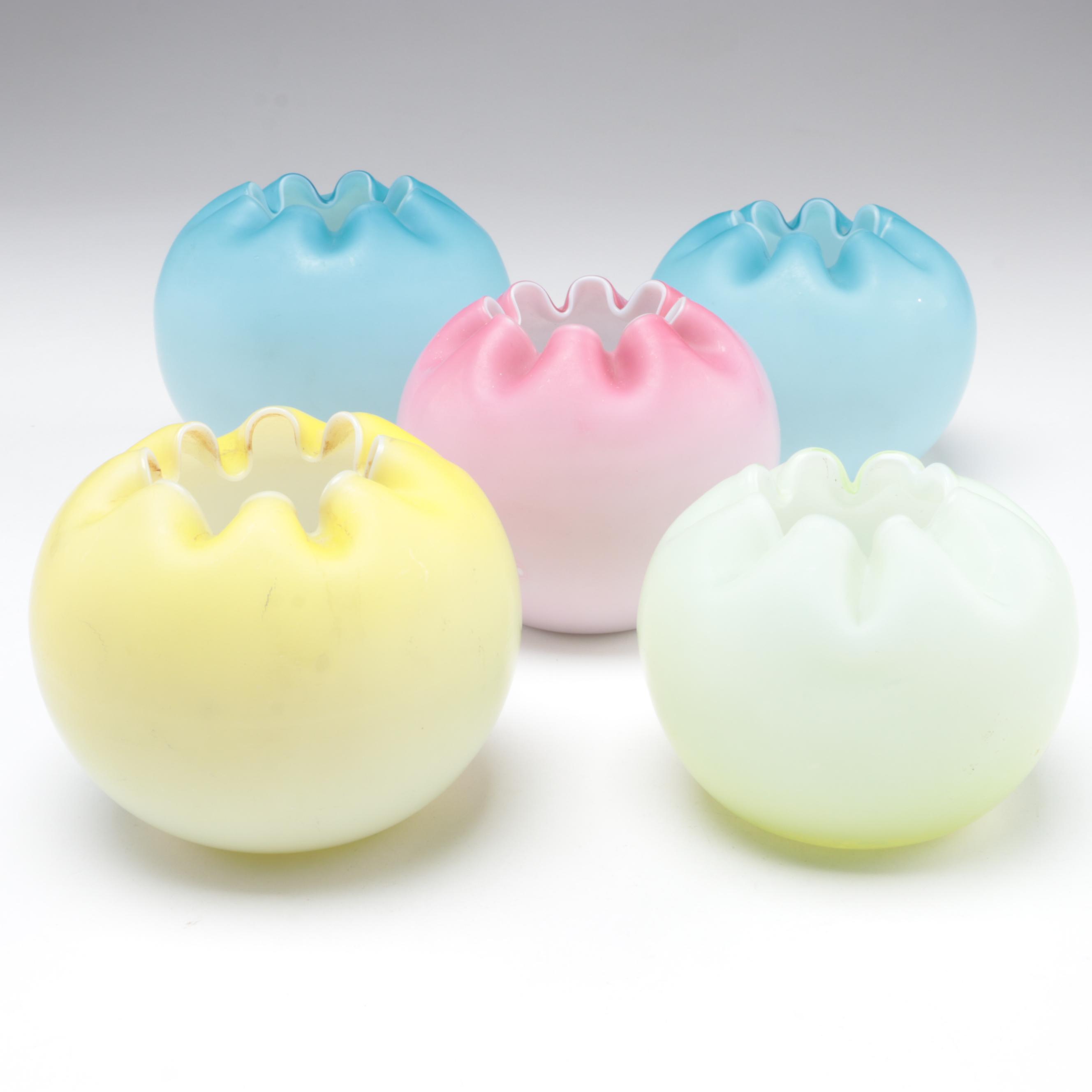 Victorian Cased Satin Glass Rose Bowls, Late 19th to Early 20th Century