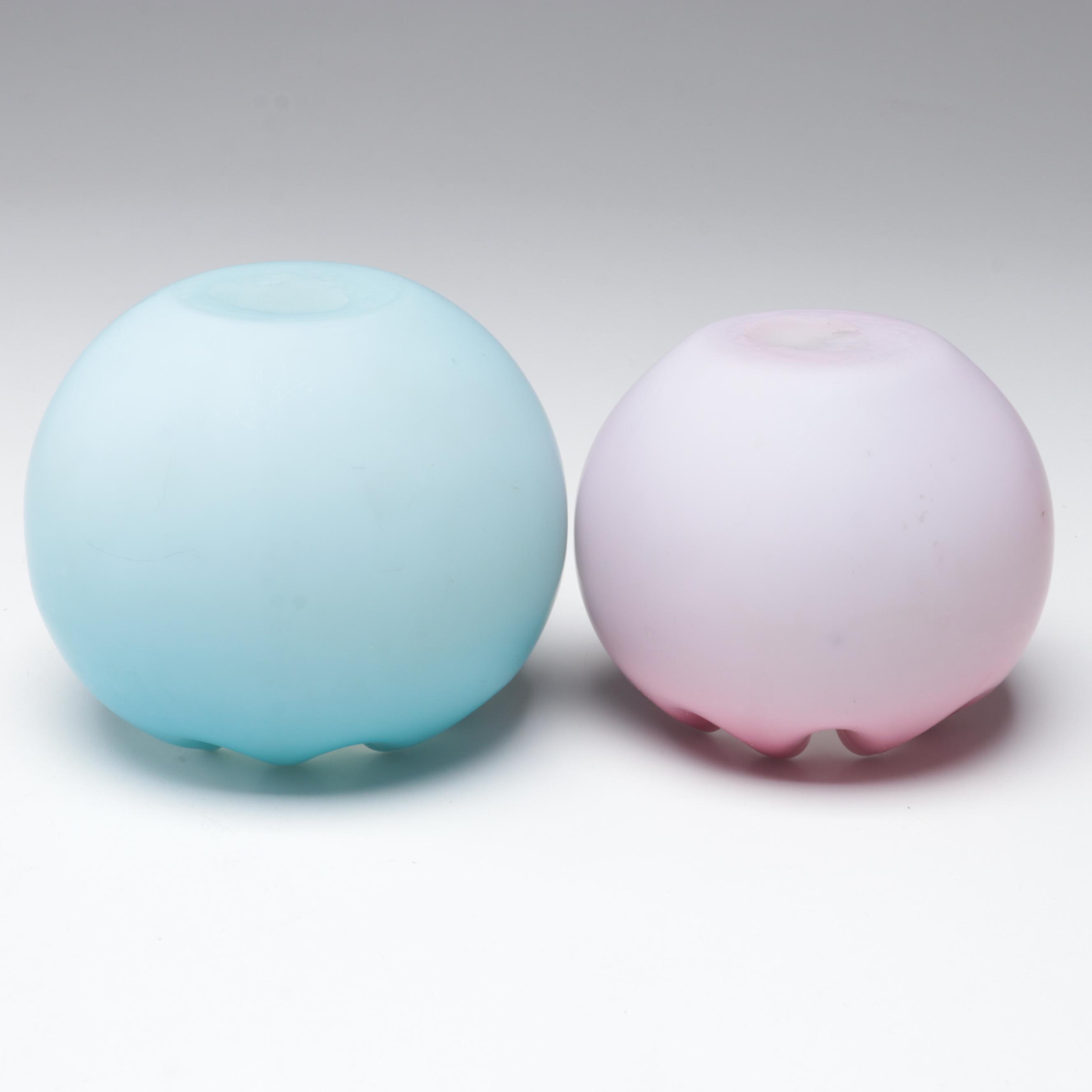 Victorian Cased Satin Glass Rose Bowls, Late 19th to Early 20th Century