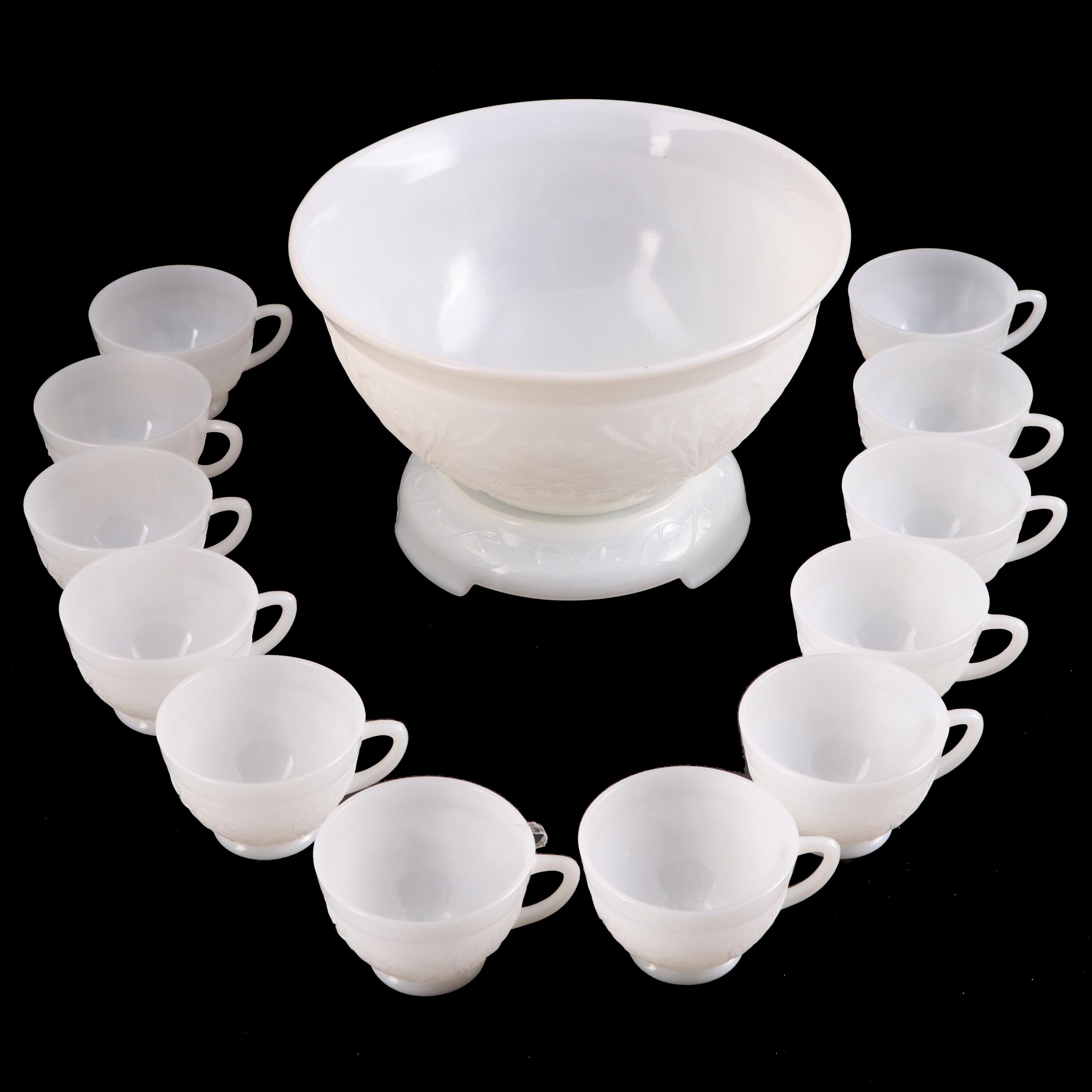 Anchor Hocking "Sandwich White" Milk Glass Punch Bowl Set EBTH