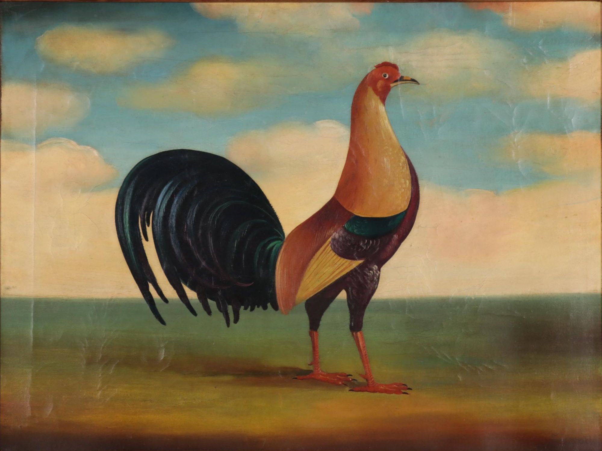 Folk Art Oil Painting of Rooster, Early 20th Century