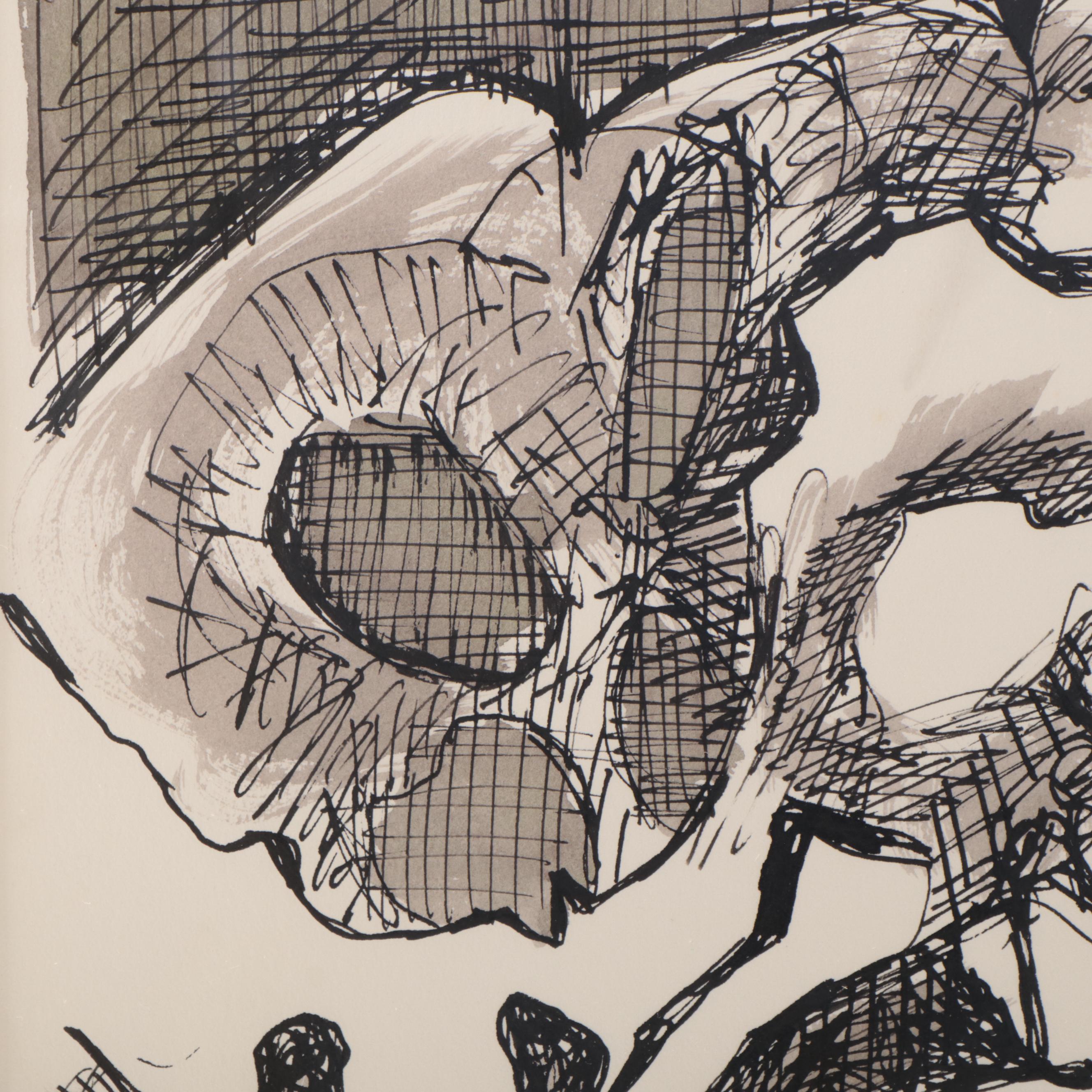 Harry Hilson Abstract Biomorphic Ink Drawing