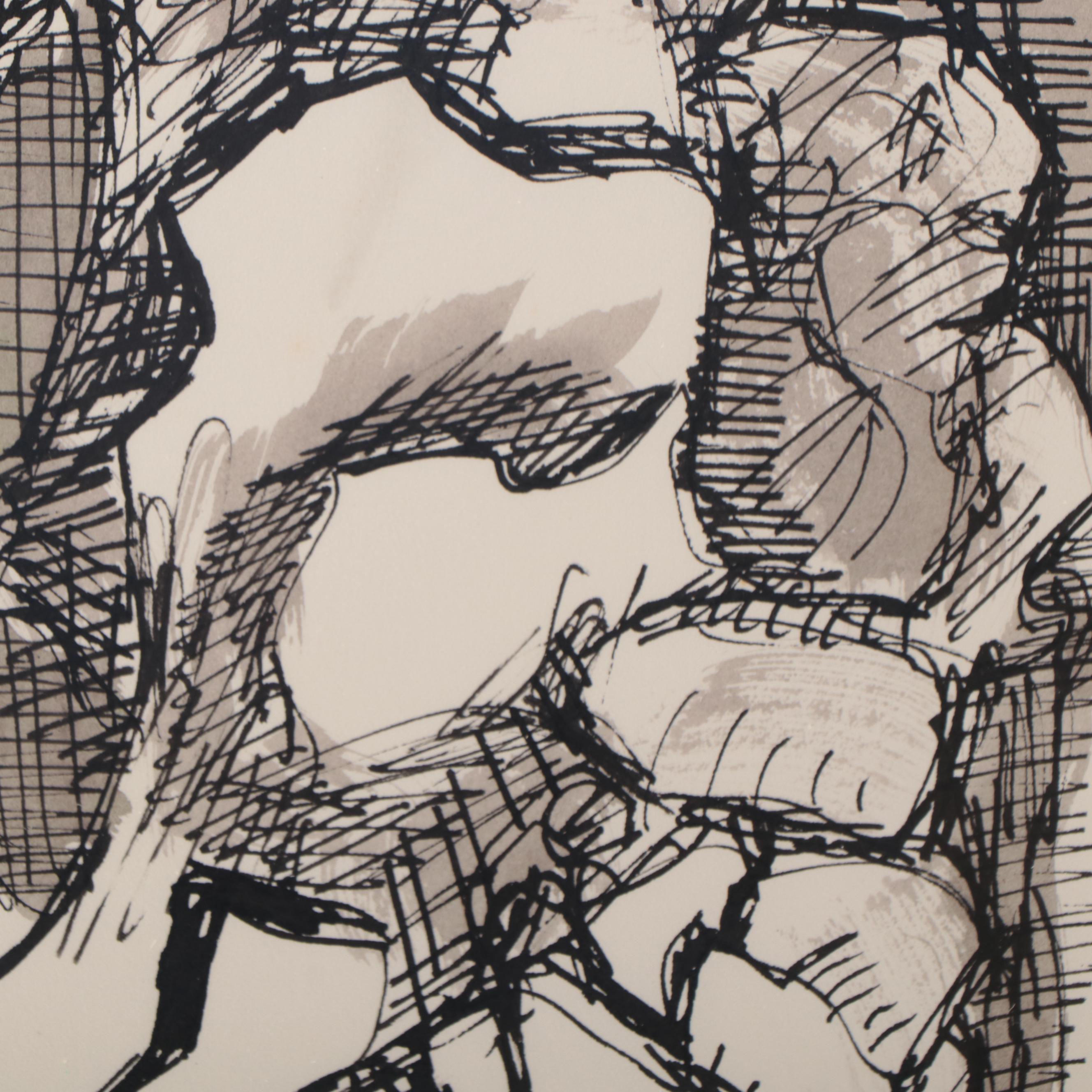 Harry Hilson Abstract Biomorphic Ink Drawing