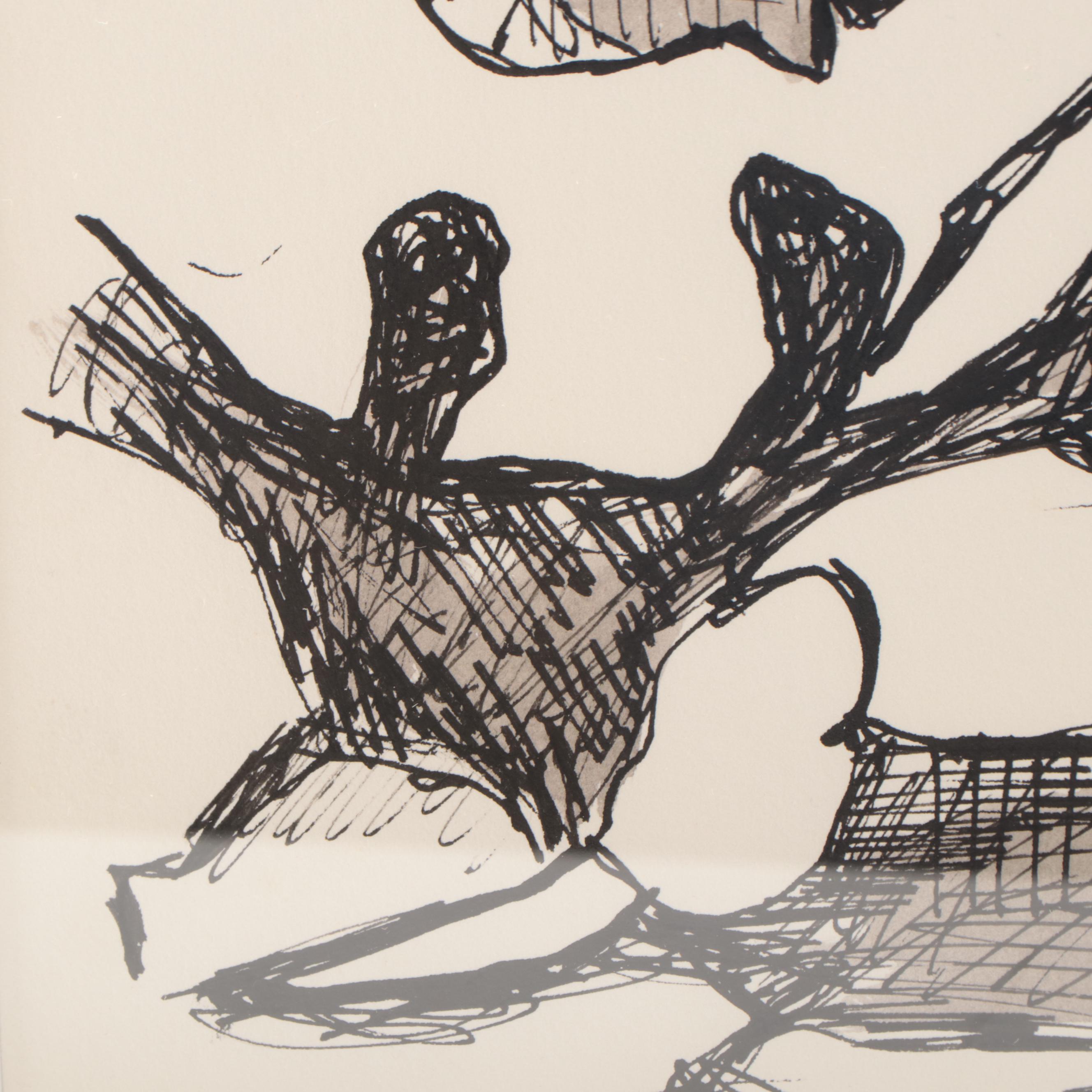 Harry Hilson Abstract Biomorphic Ink Drawing