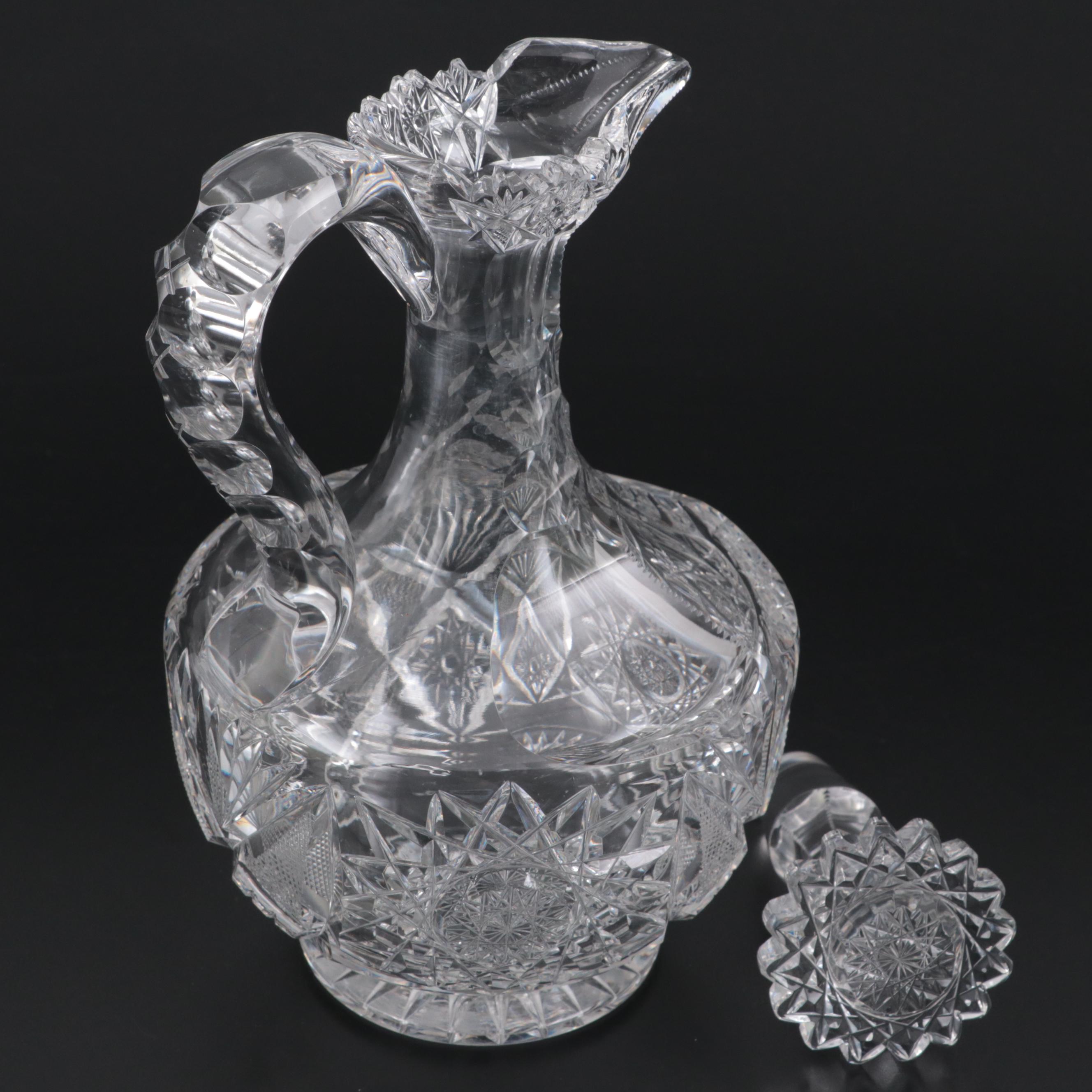 American Brilliant Fan, Hobstar, and Brunswick Star Cut Glass Decanter