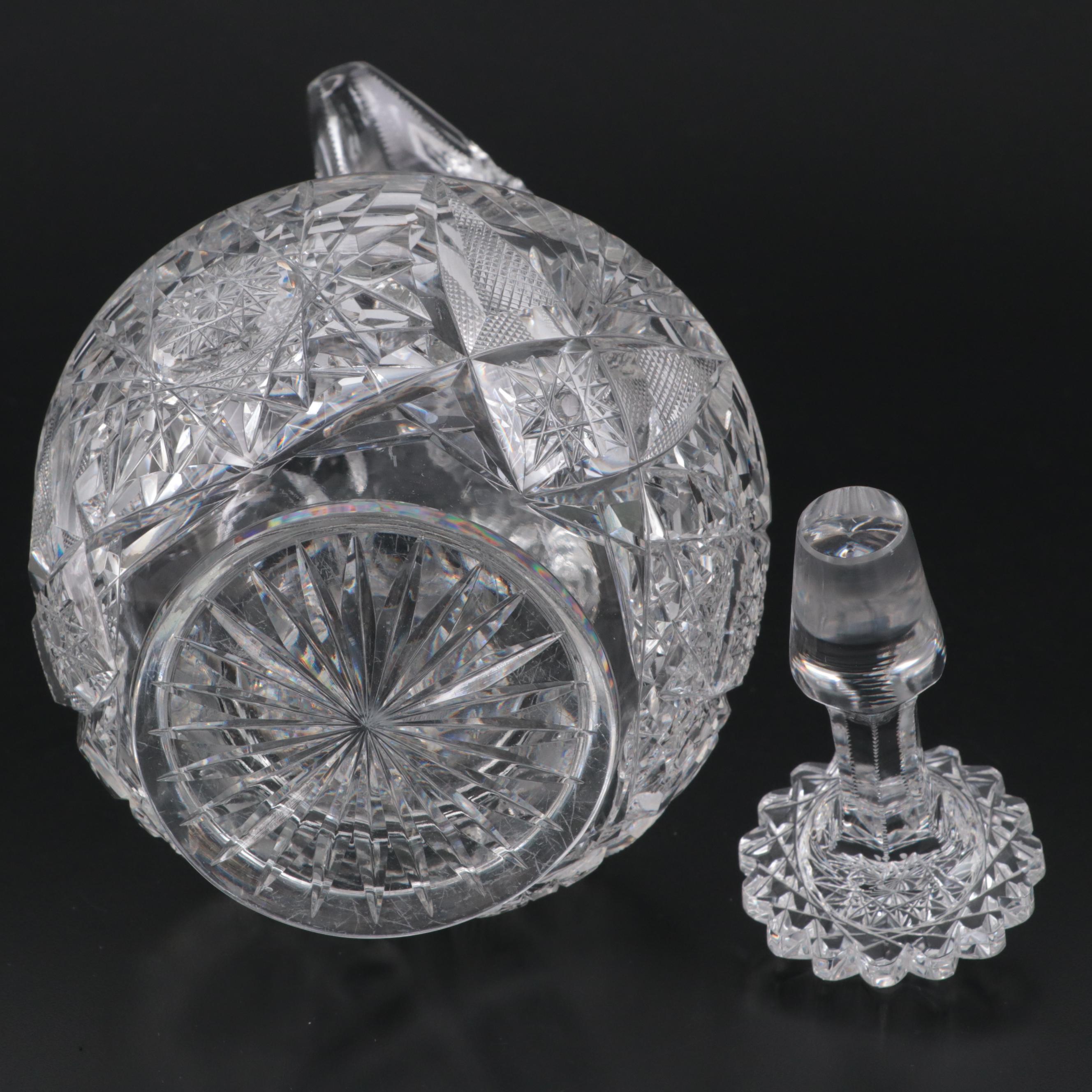 American Brilliant Fan, Hobstar, and Brunswick Star Cut Glass Decanter