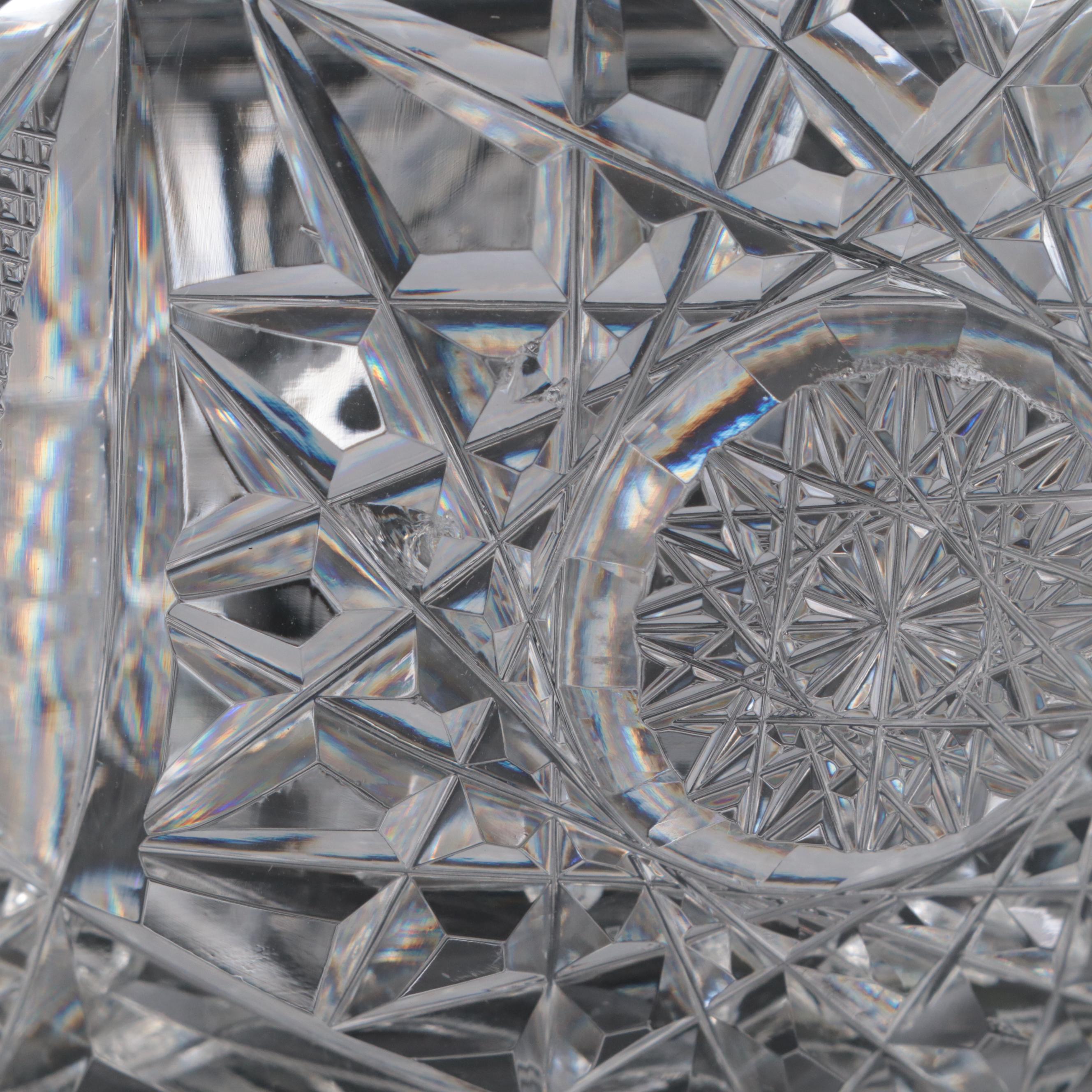 American Brilliant Fan, Hobstar, and Brunswick Star Cut Glass Decanter