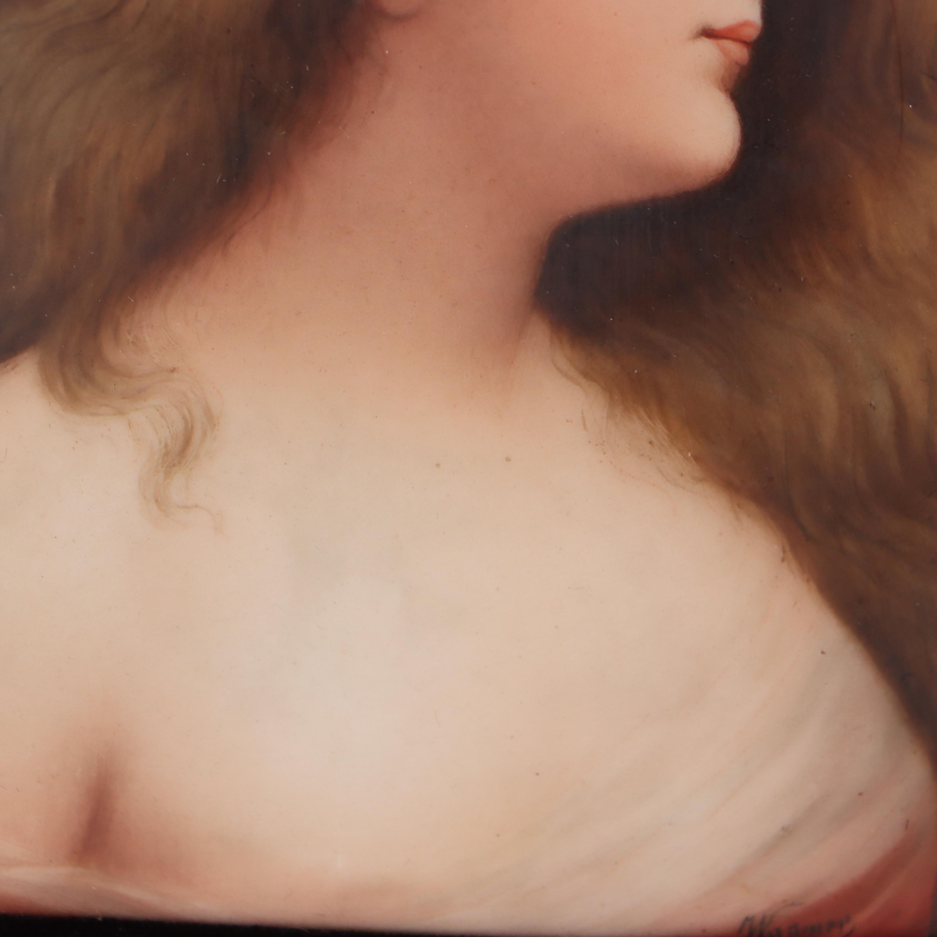 German Porcelain Female Portrait Painting