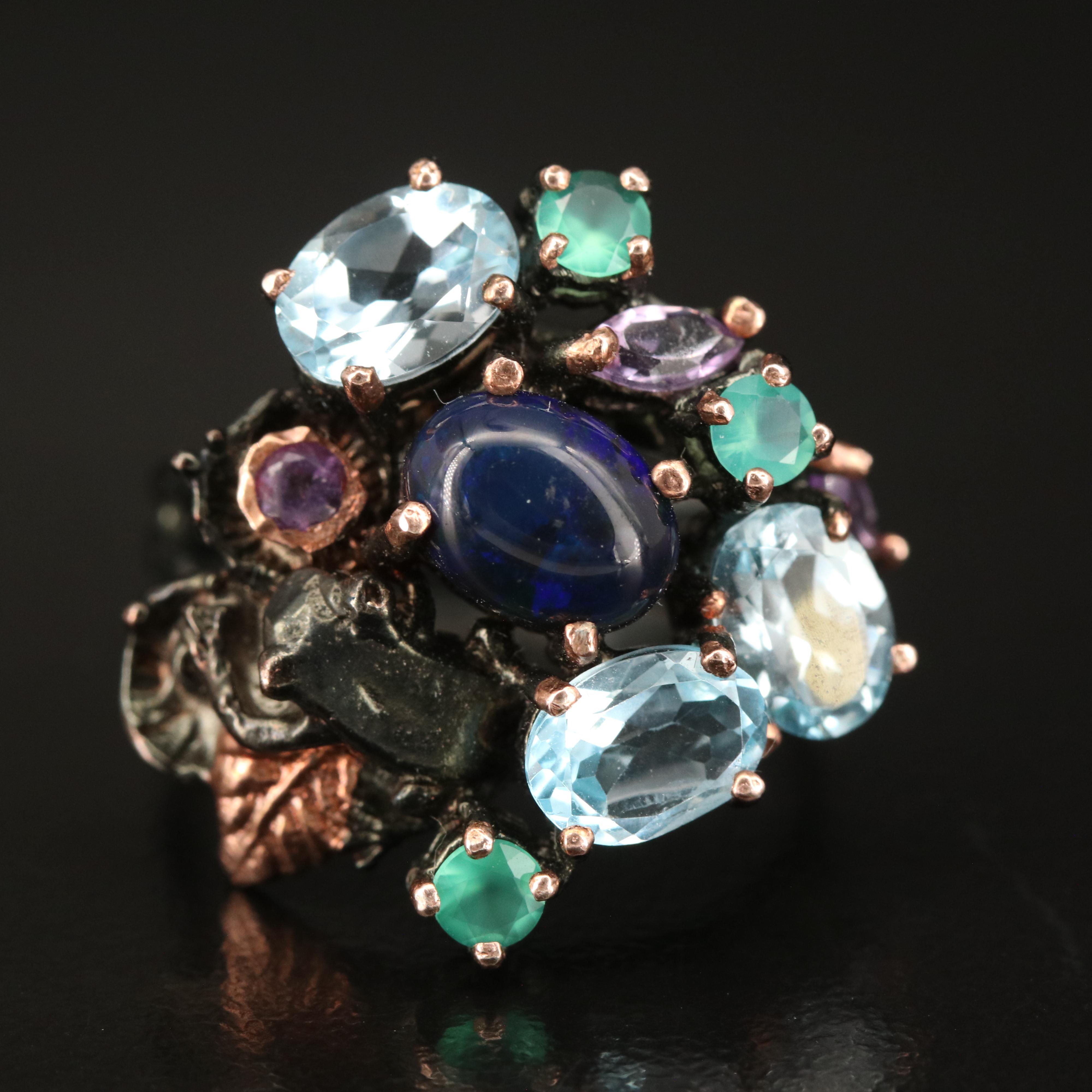 Sterling Opal, Sky Blue Topaz and Gemstone Ring