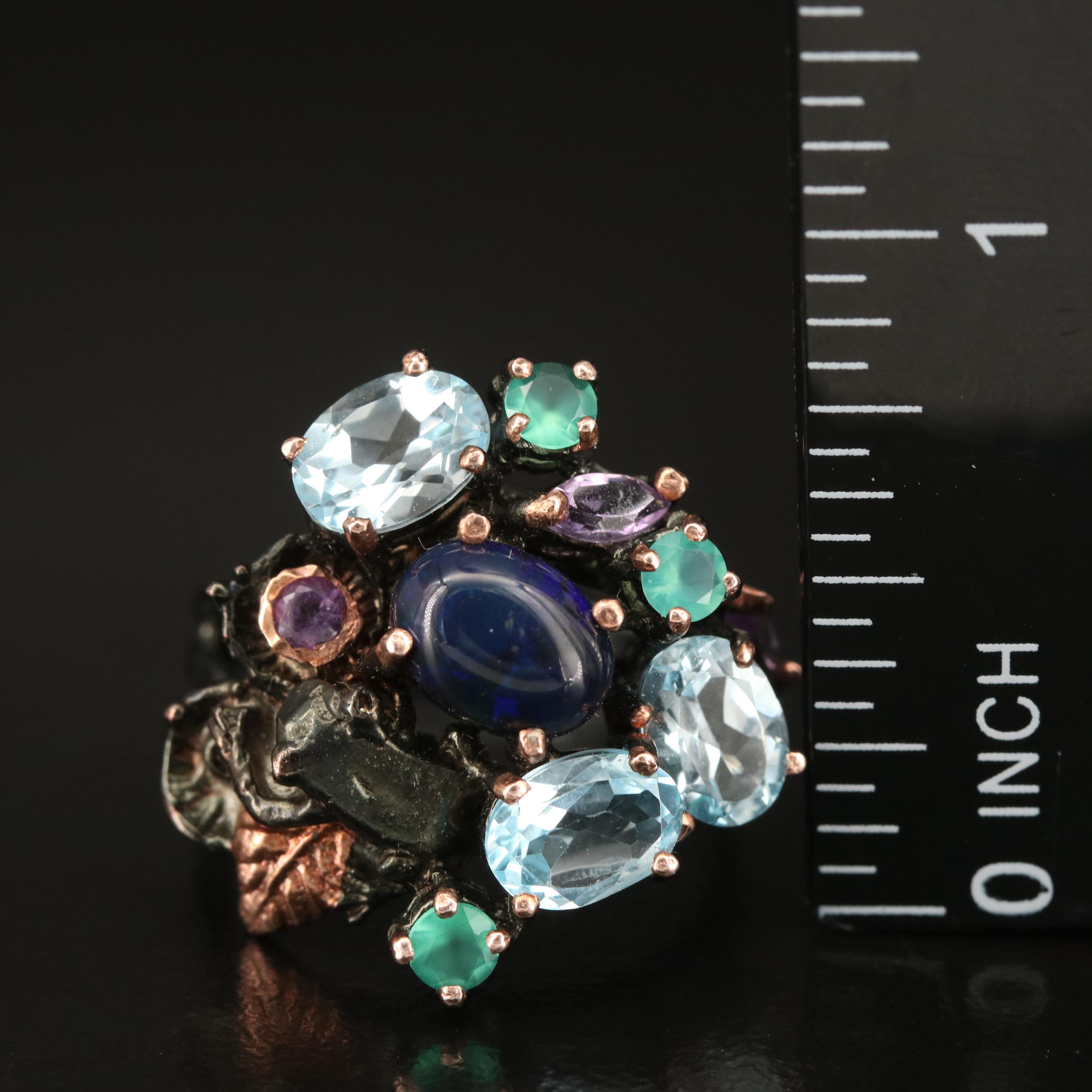 Sterling Opal, Sky Blue Topaz and Gemstone Ring