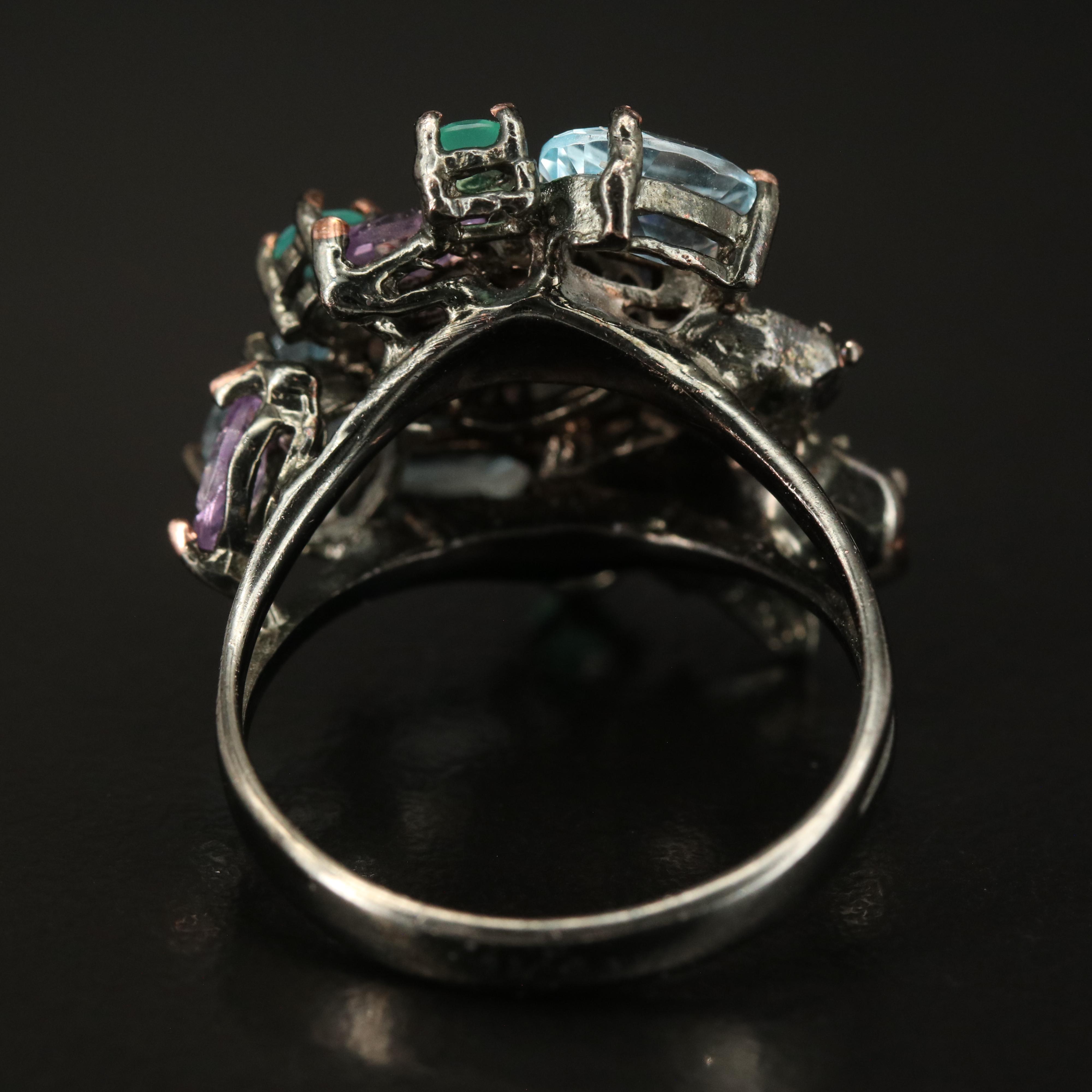 Sterling Opal, Sky Blue Topaz and Gemstone Ring