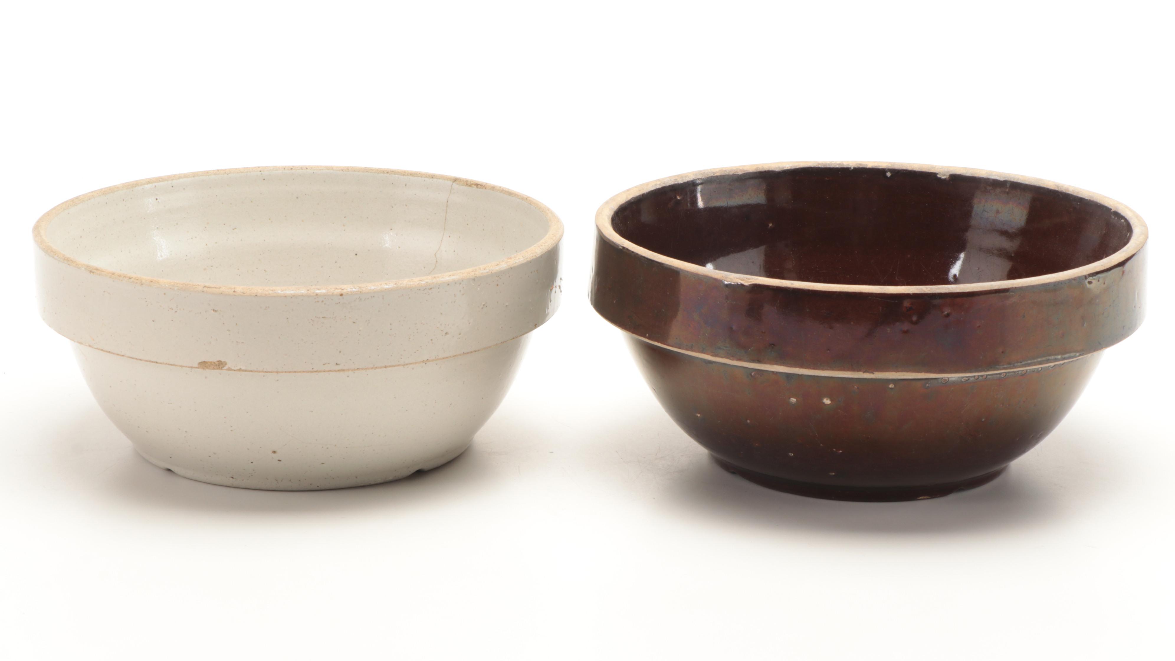 Triple Brown Stoneware Crocks with Other Stoneware Mixing Bowls, 20th Century