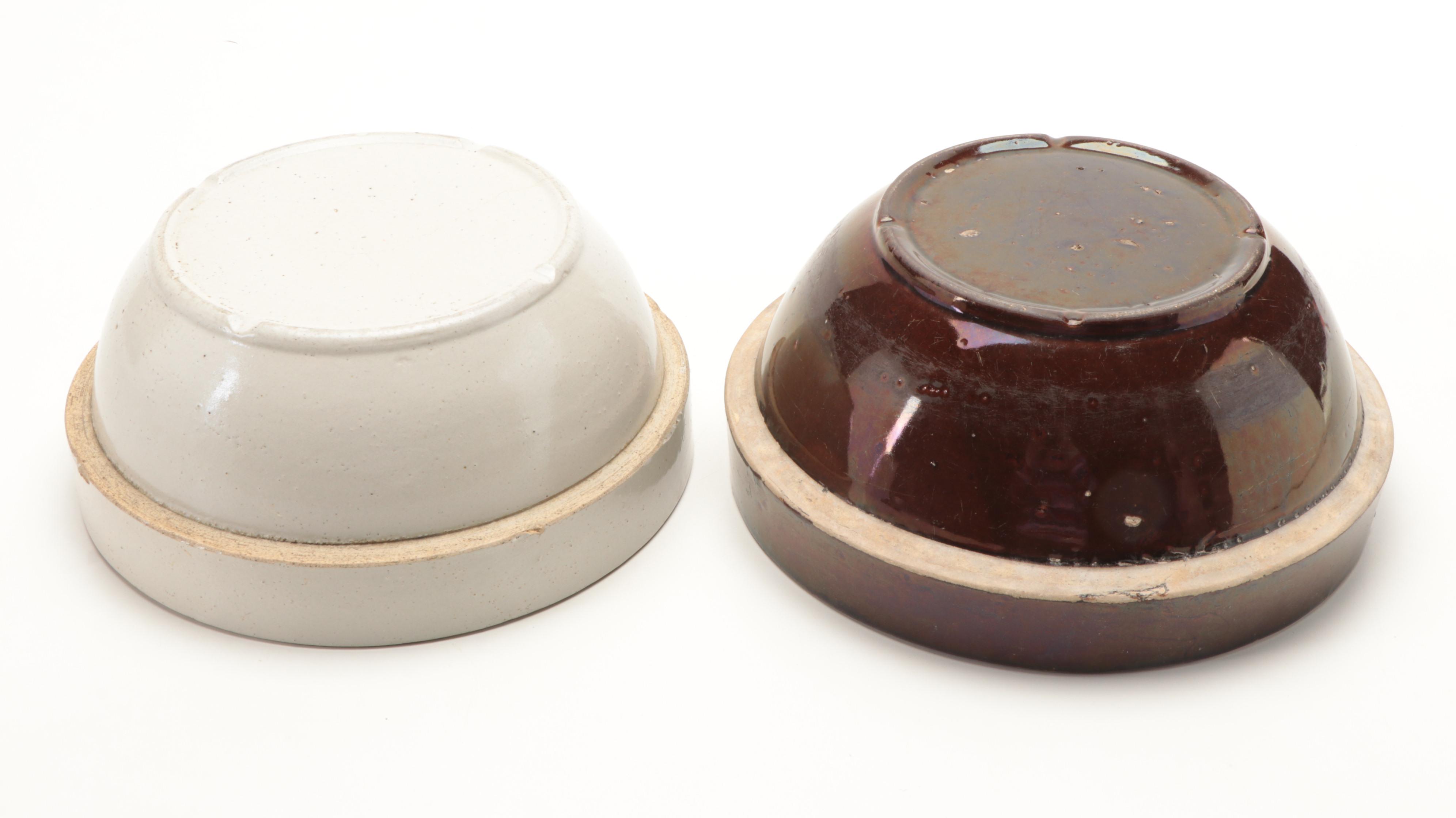 Triple Brown Stoneware Crocks with Other Stoneware Mixing Bowls, 20th Century