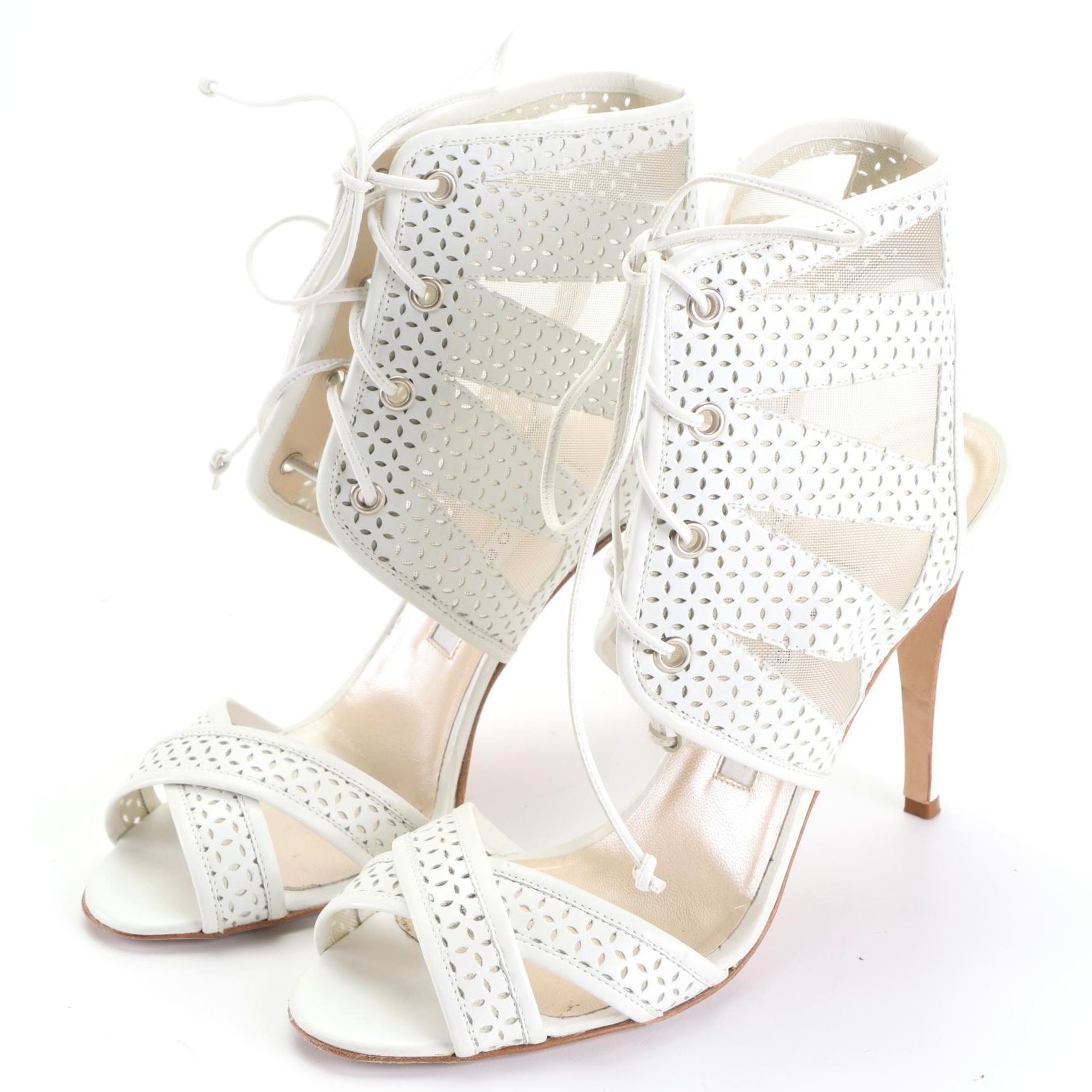 Manolo Blahnik Gladiator Style Lace-Up Sandals with Leather and Mesh Cutouts