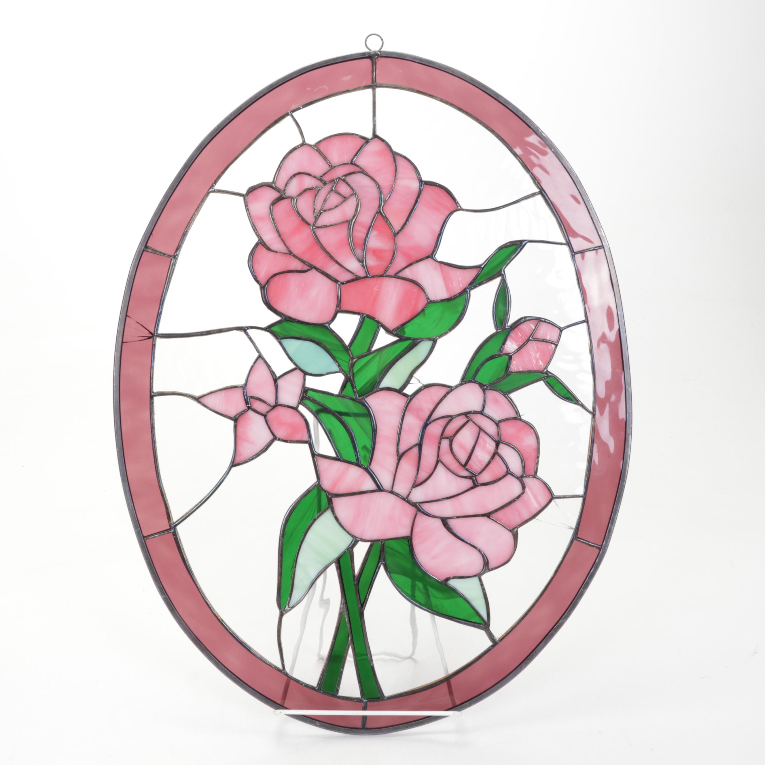Rose Stained Glass Oval Panel and Window Sun Catchers