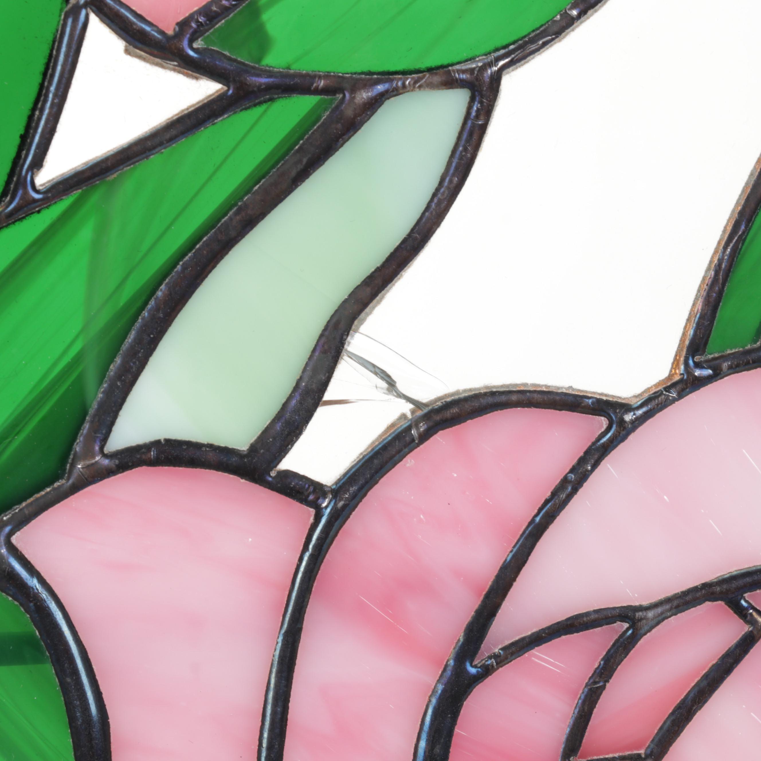 Rose Stained Glass Oval Panel and Window Sun Catchers