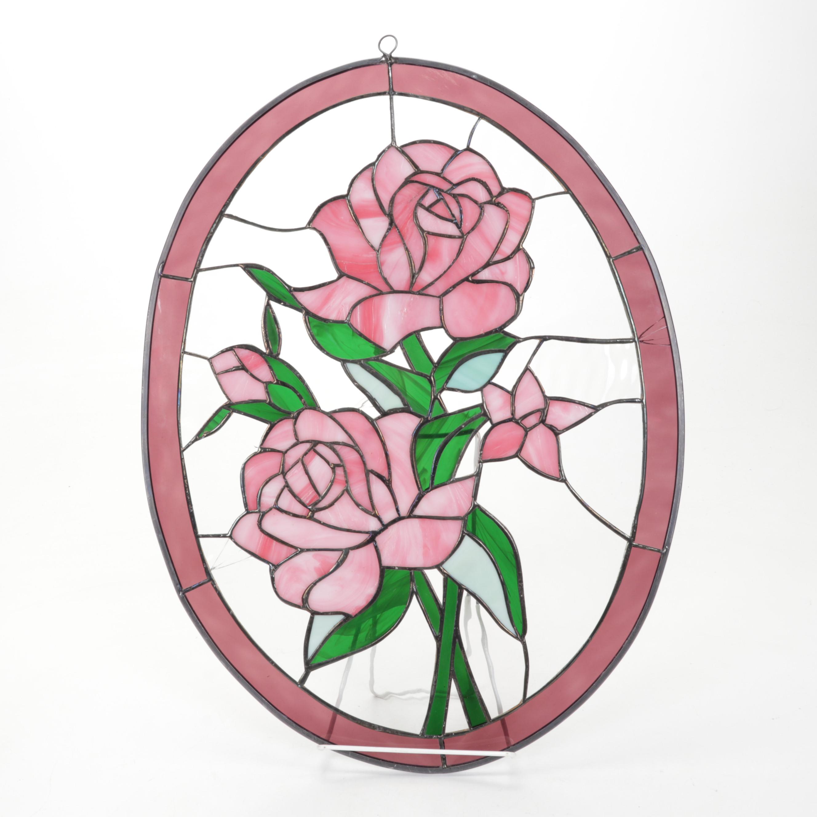 Rose Stained Glass Oval Panel and Window Sun Catchers