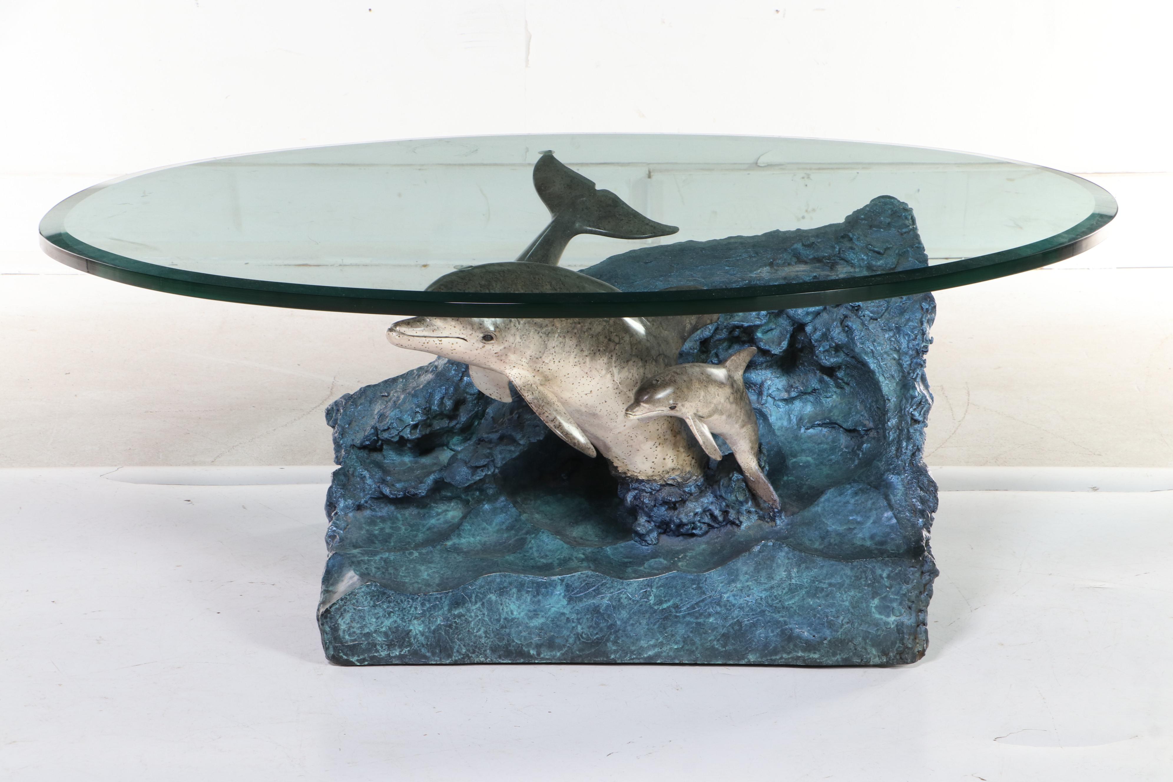 Wyland Galleries Cast Bronze Sculpted "Dolphin Experience" Coffee Table