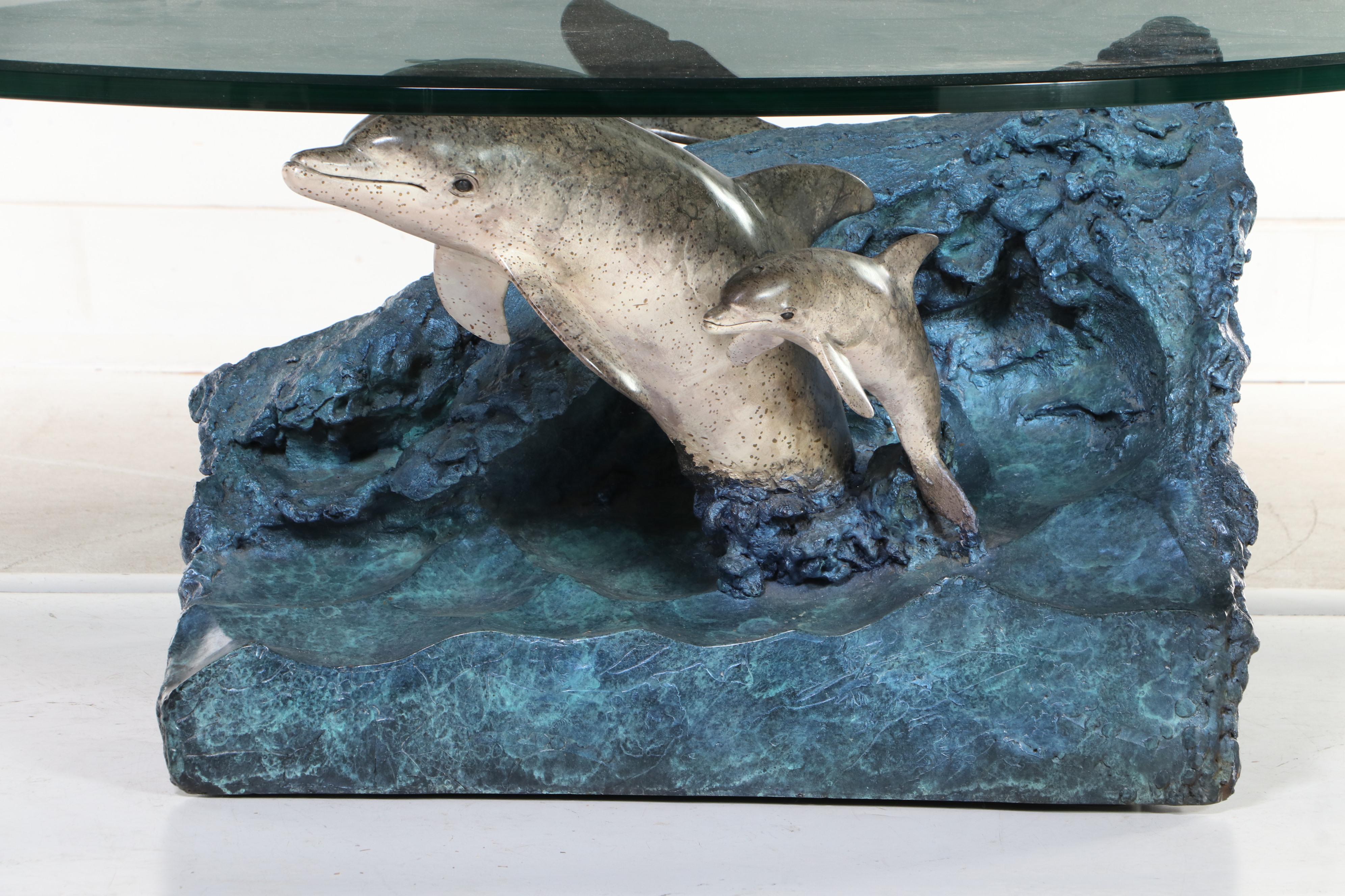 Wyland Galleries Cast Bronze Sculpted "Dolphin Experience" Coffee Table