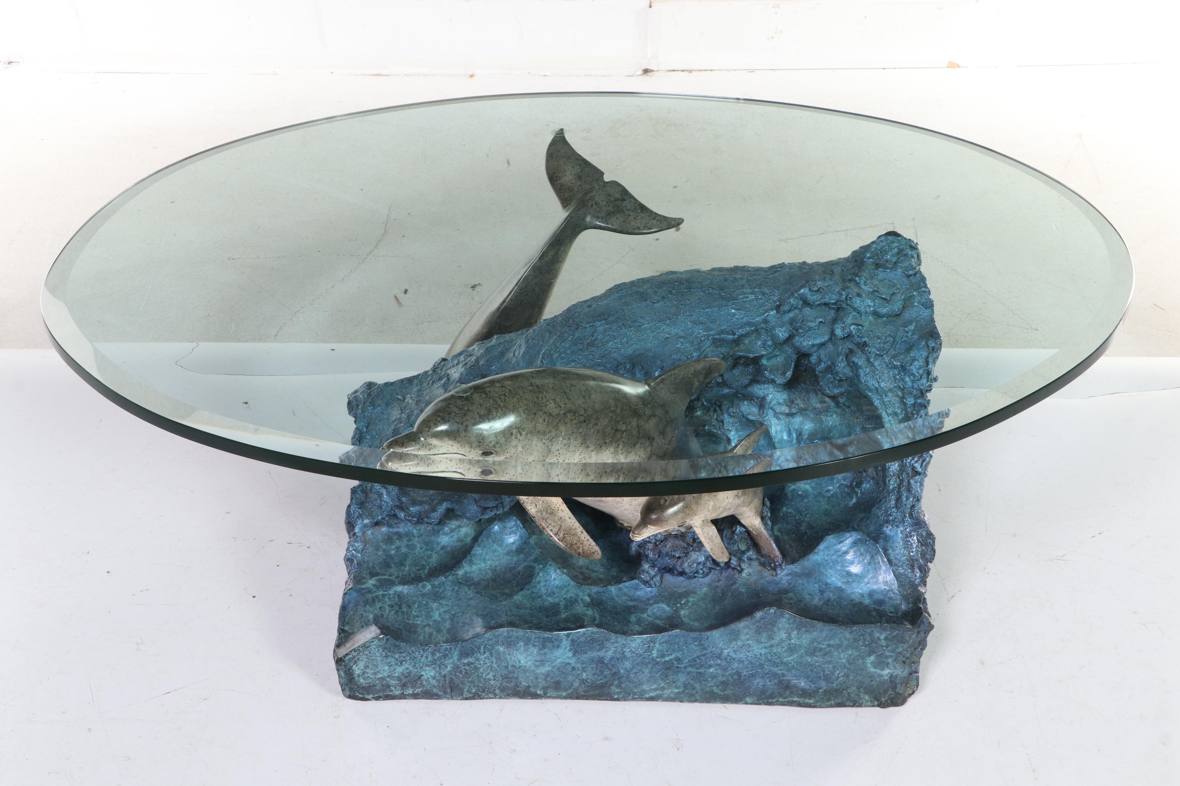 Wyland Galleries Cast Bronze Sculpted "Dolphin Experience" Coffee Table