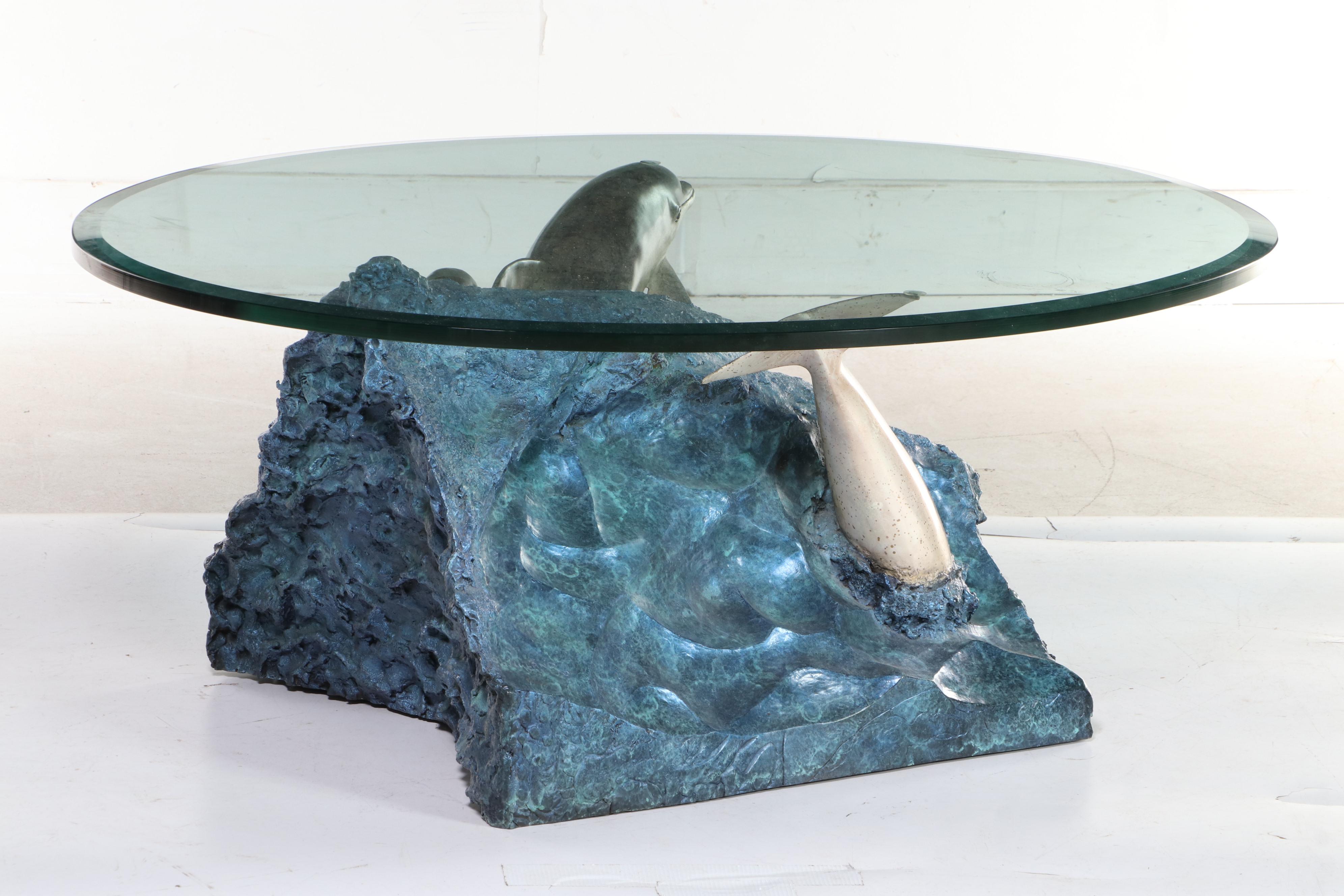 Wyland Galleries Cast Bronze Sculpted "Dolphin Experience" Coffee Table