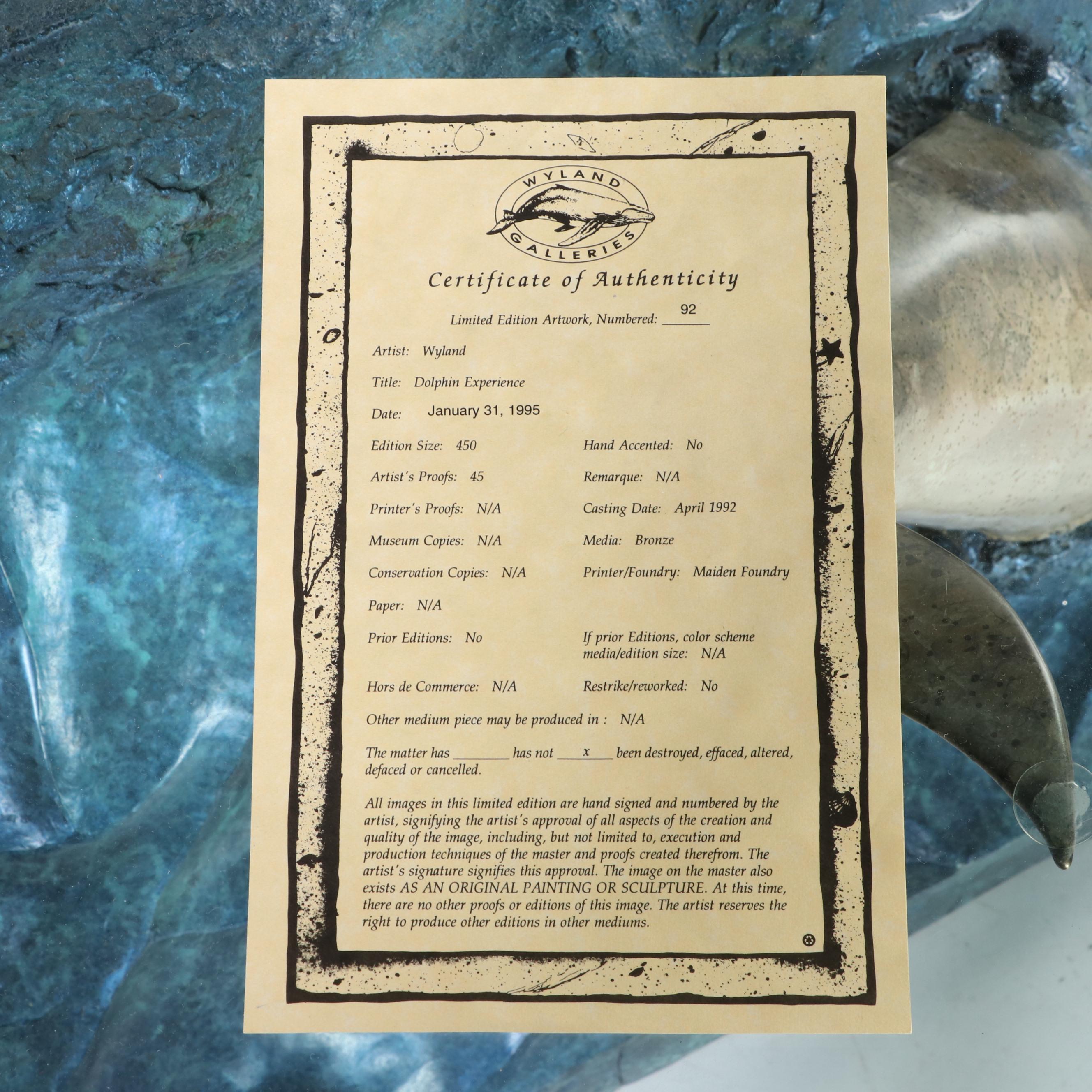 Wyland Galleries Cast Bronze Sculpted "Dolphin Experience" Coffee Table